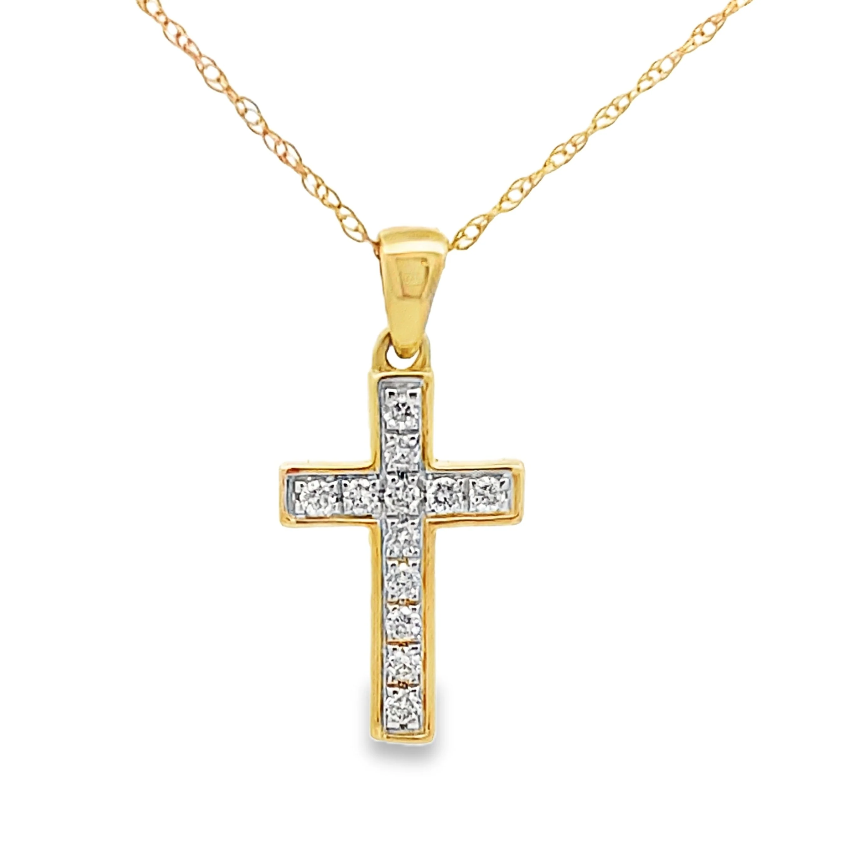 .12ct Diamond Cross Religious Pendant 14KT Yellow Gold