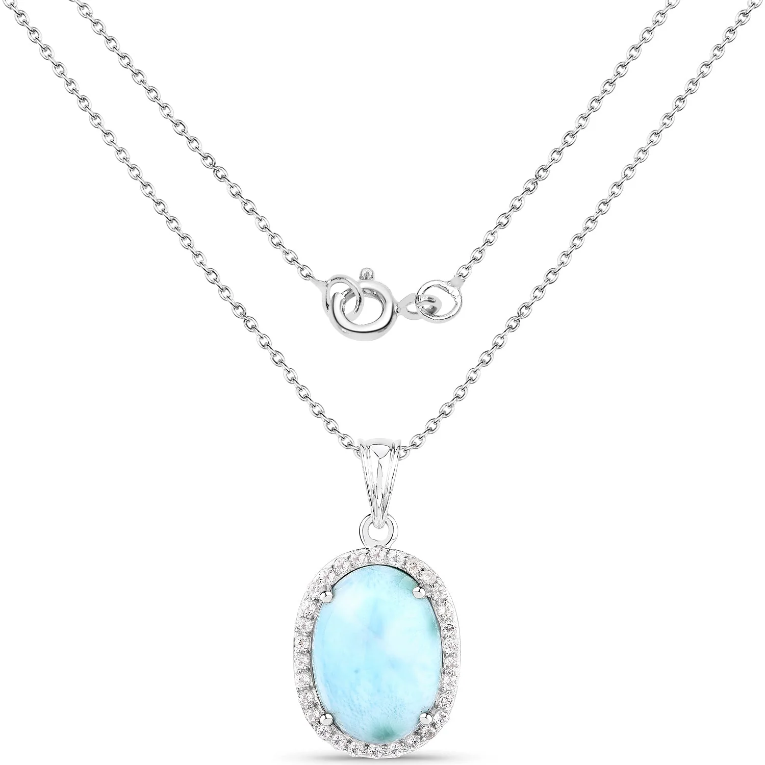 13.55 Carat Genuine Larimar and White Topaz .925 Sterling Silver Pendant - Image 2