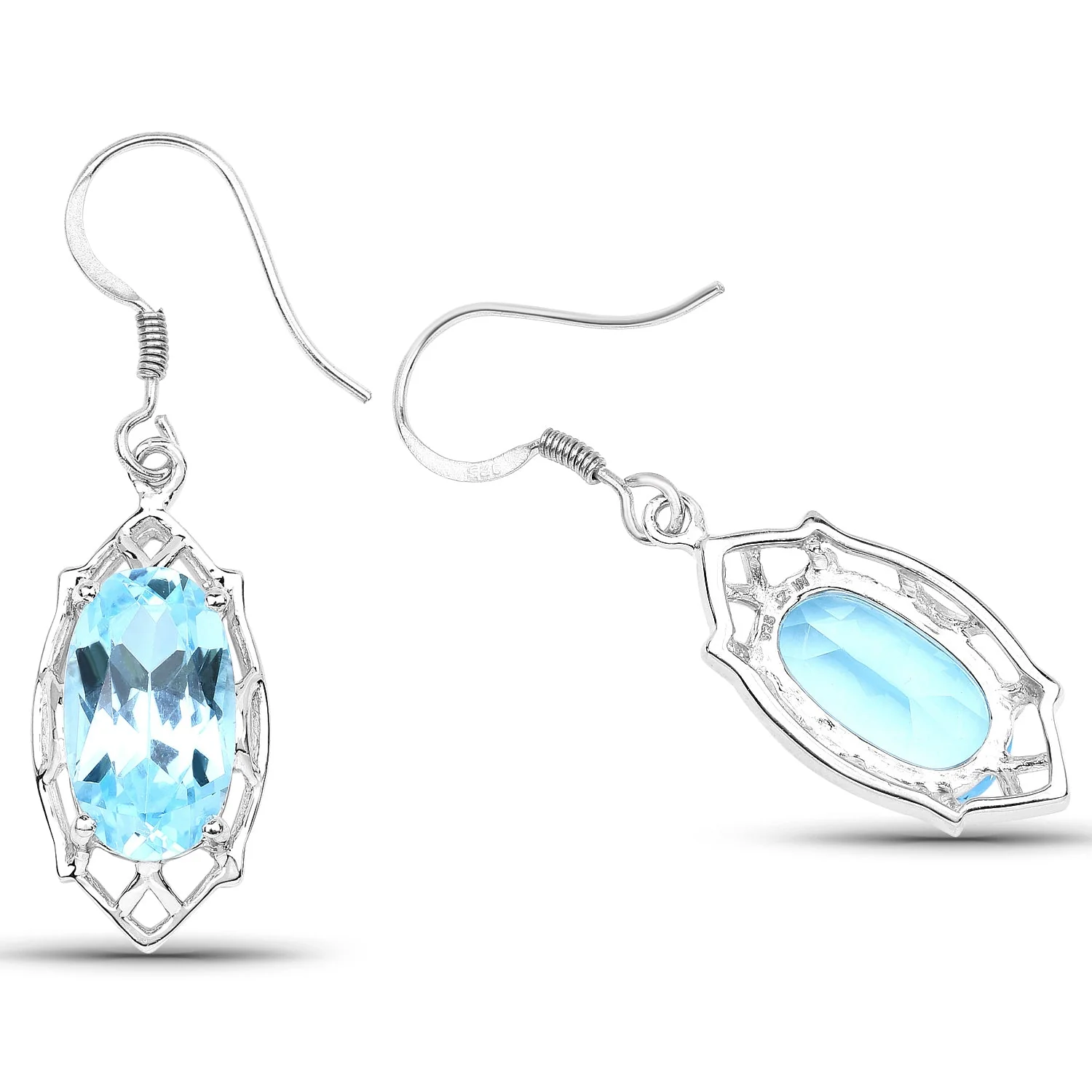 13.68 Carat Genuine Blue Topaz .925 Sterling Silver Earrings - Image 2