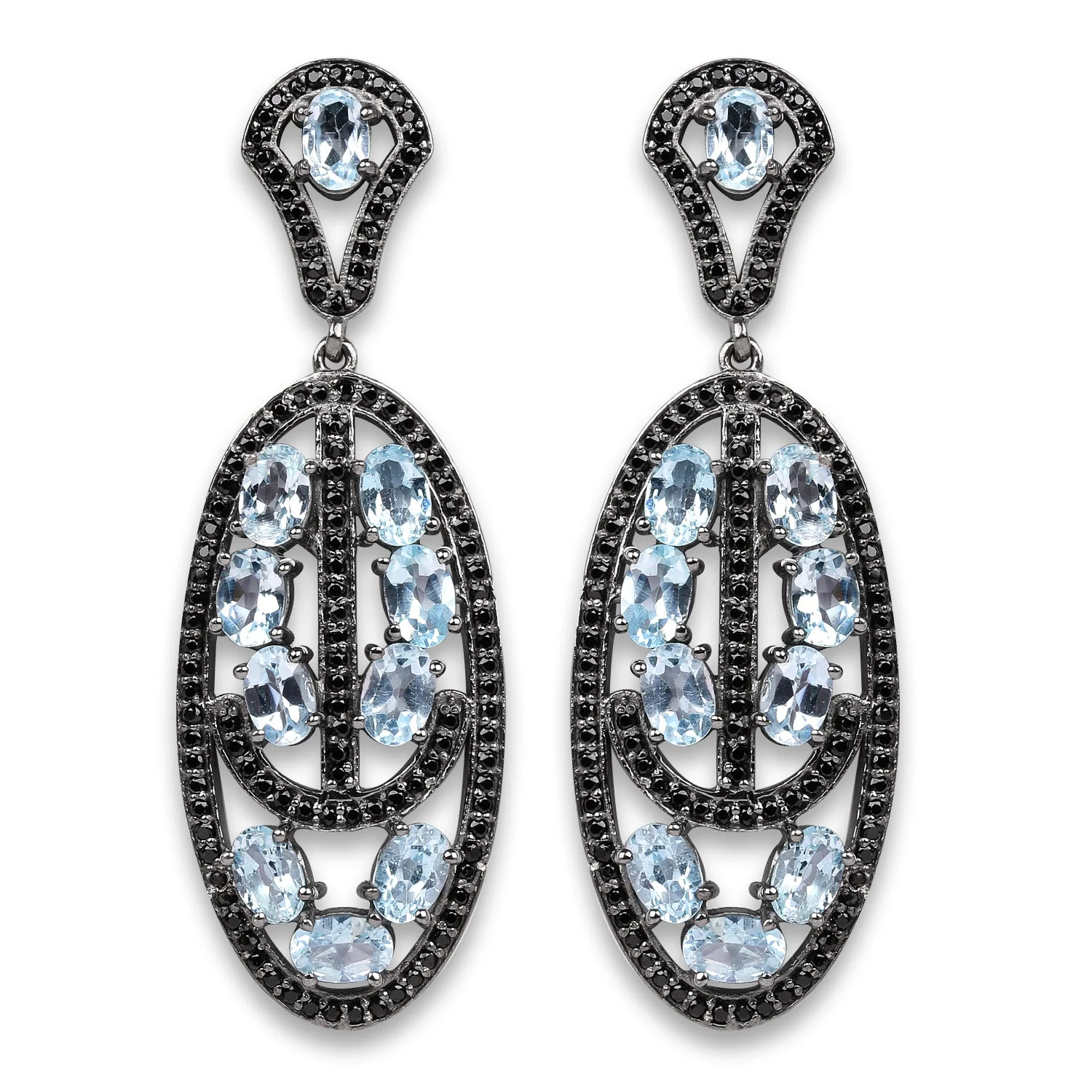 13.80 Carat Genuine Blue Topaz and Black Spinel .925 Sterling Silver Earrings - Image 2