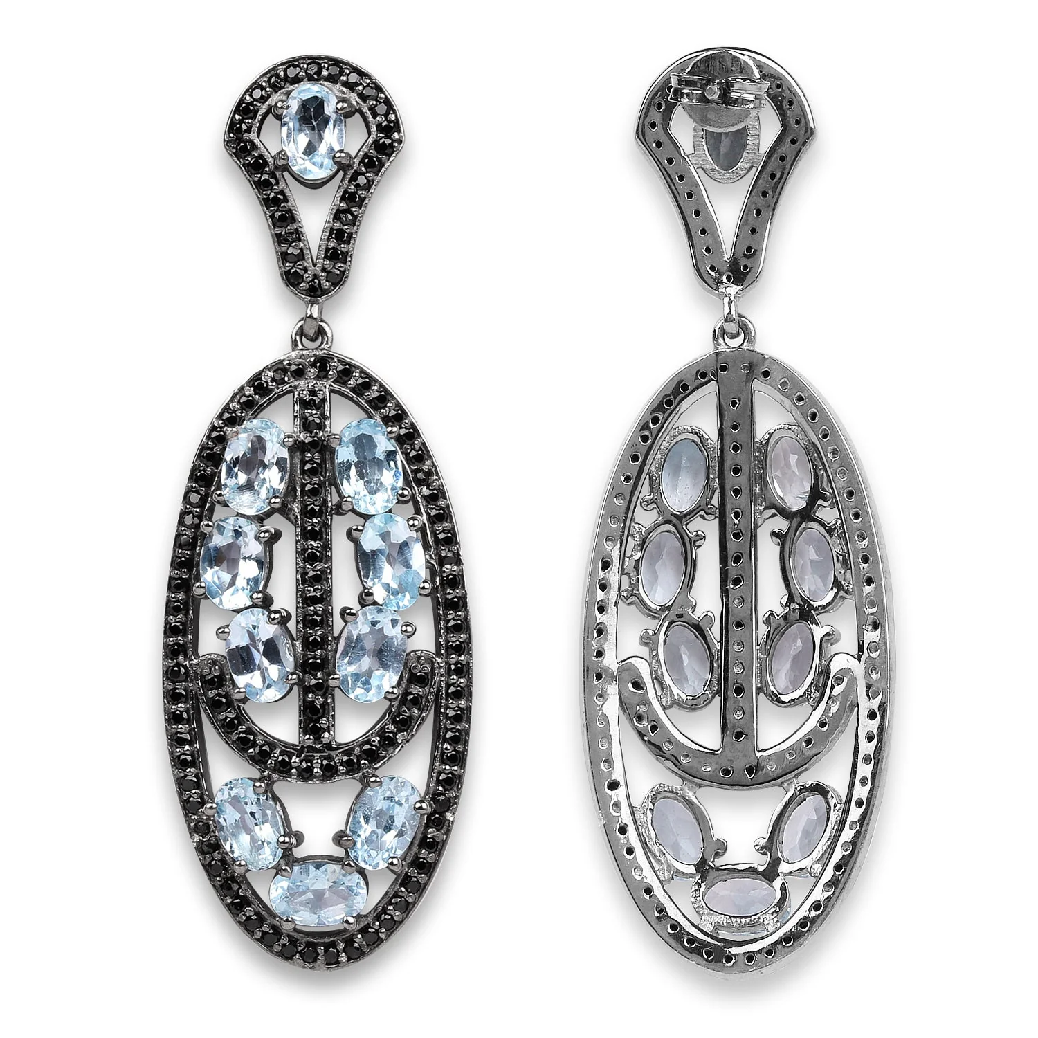 13.80 Carat Genuine Blue Topaz and Black Spinel .925 Sterling Silver Earrings - Image 3