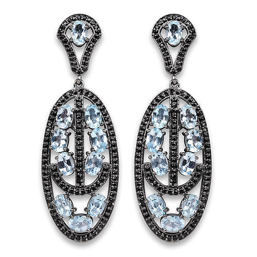 13.80 Carat Genuine Blue Topaz and Black Spinel .925 Sterling Silver Earrings - Image 5