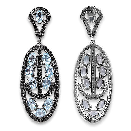 13.80 Carat Genuine Blue Topaz and Black Spinel .925 Sterling Silver Earrings - Image 6