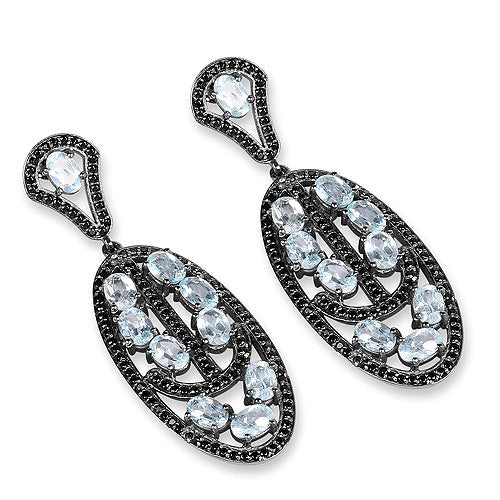 13.80 Carat Genuine Blue Topaz and Black Spinel .925 Sterling Silver Earrings - Image 7