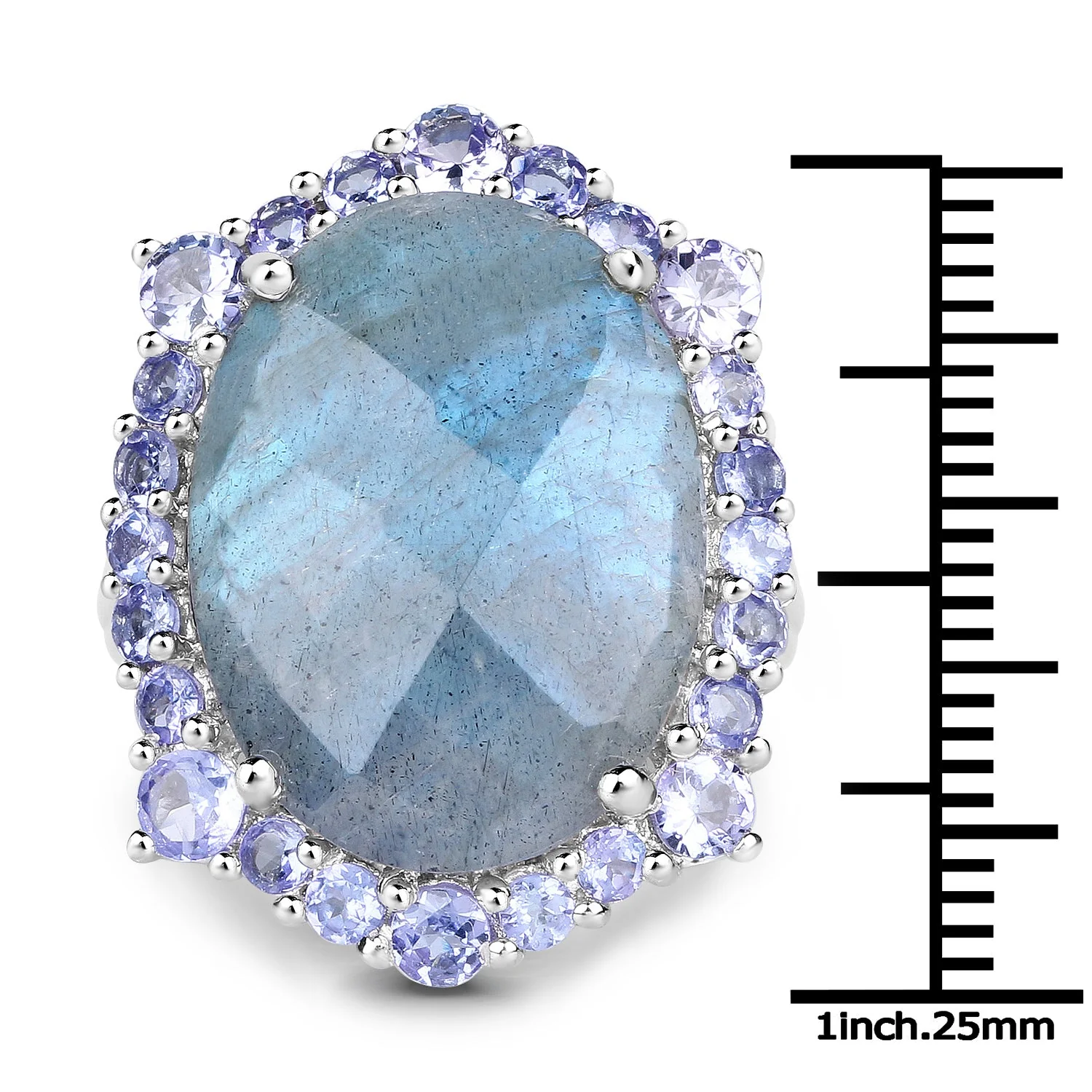 13.99 Carat Genuine Labradorite and Tanzanite .925 Sterling Silver Ring - Image 3