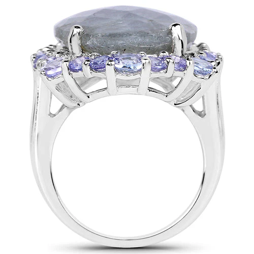 13.99 Carat Genuine Labradorite and Tanzanite .925 Sterling Silver Ring - Image 5