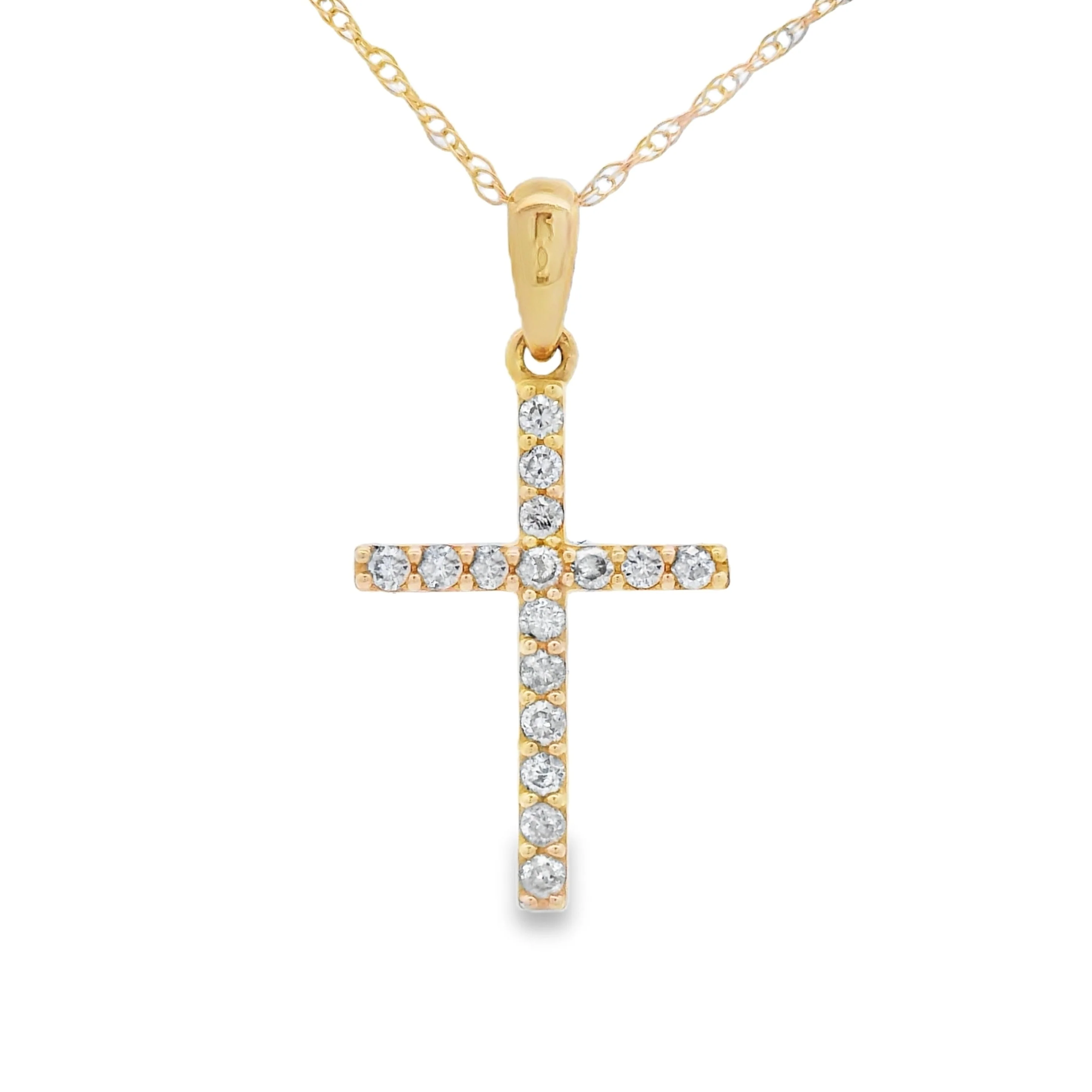 .13ct Diamond Cross Religious Pendant 14KT Yellow Gold