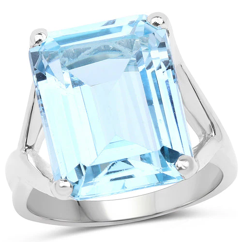 14.20 Carat Genuine Blue Topaz .925 Sterling Silver Ring - Image 4