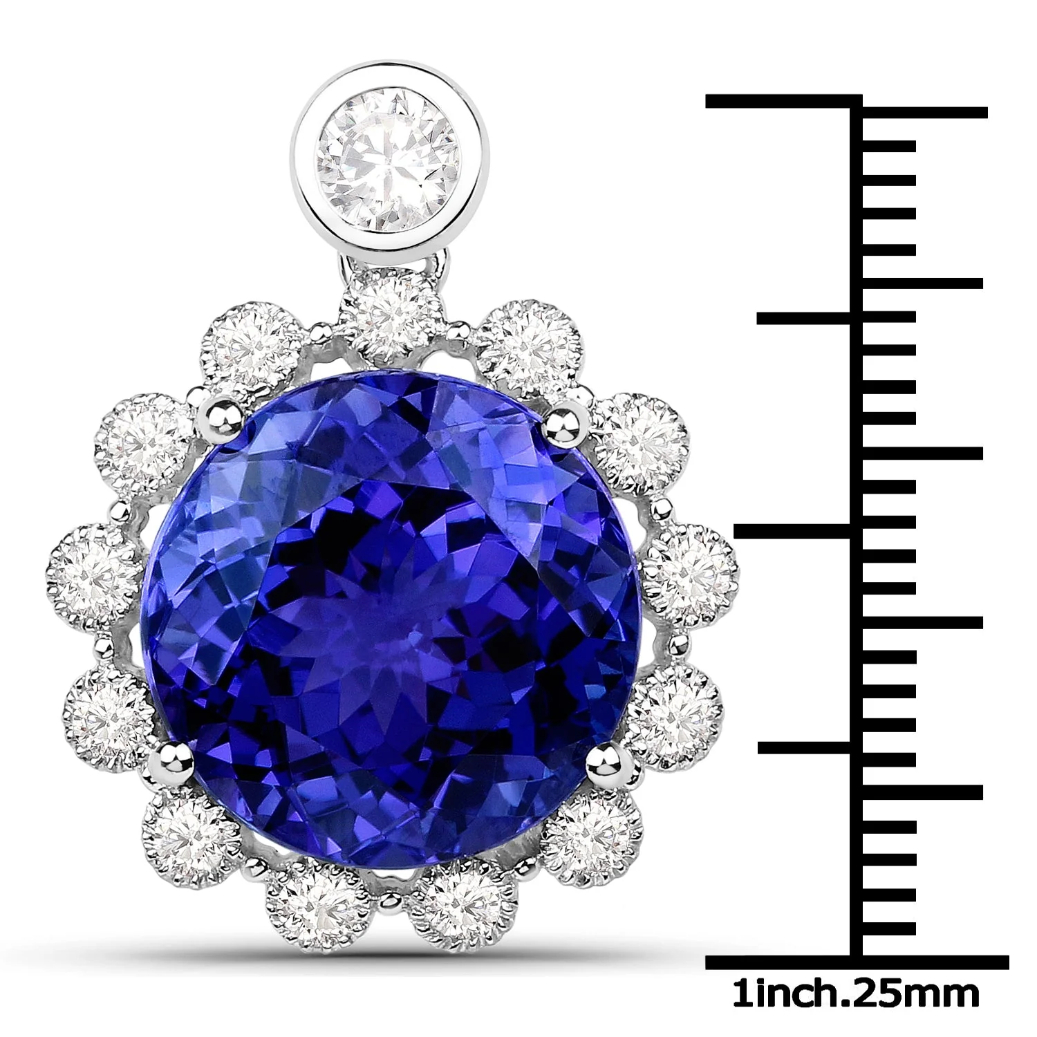 14.36 Carat Genuine Tanzanite and White Diamond 18K White Gold Pendant - Image 2