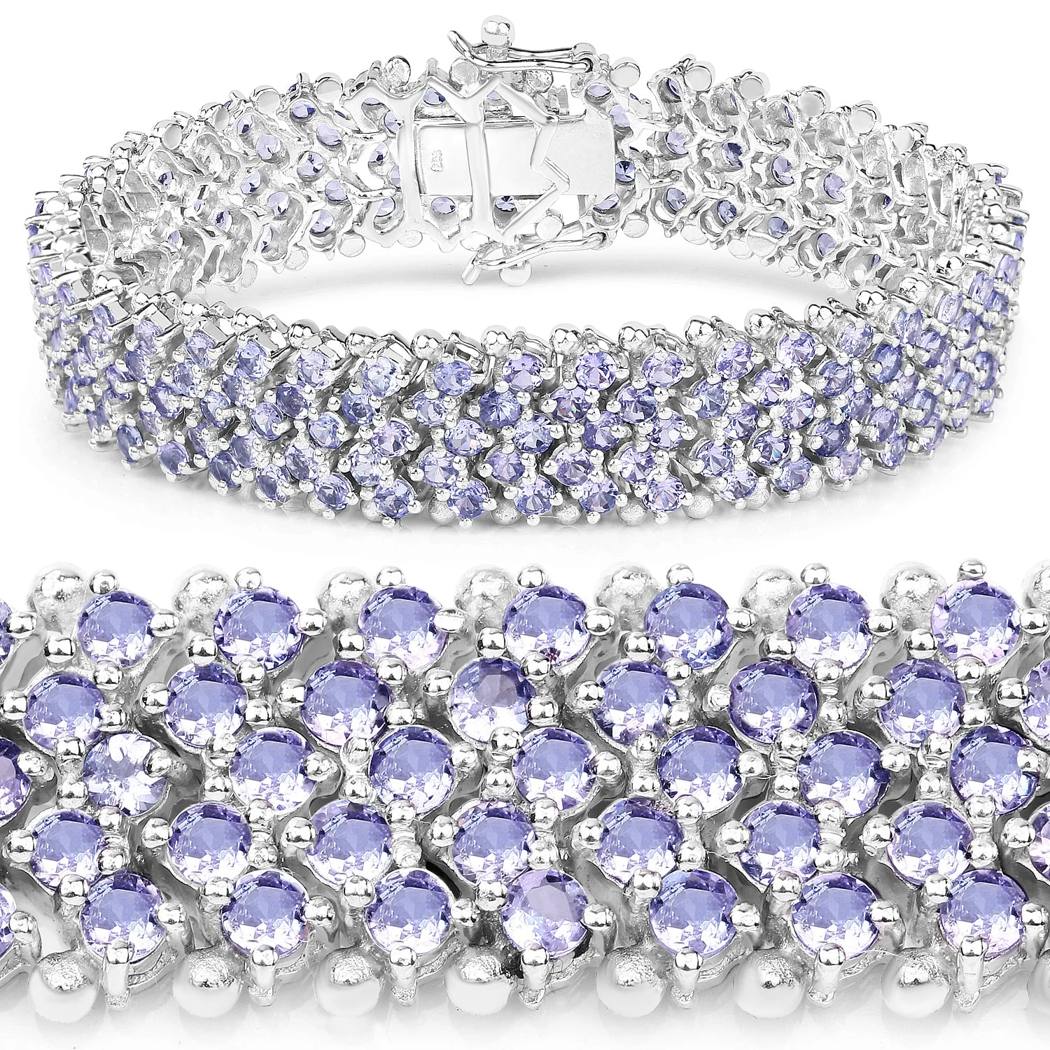 14.70 Carat Genuine Tanzanite .925 Sterling Silver Bracelet - Image 2