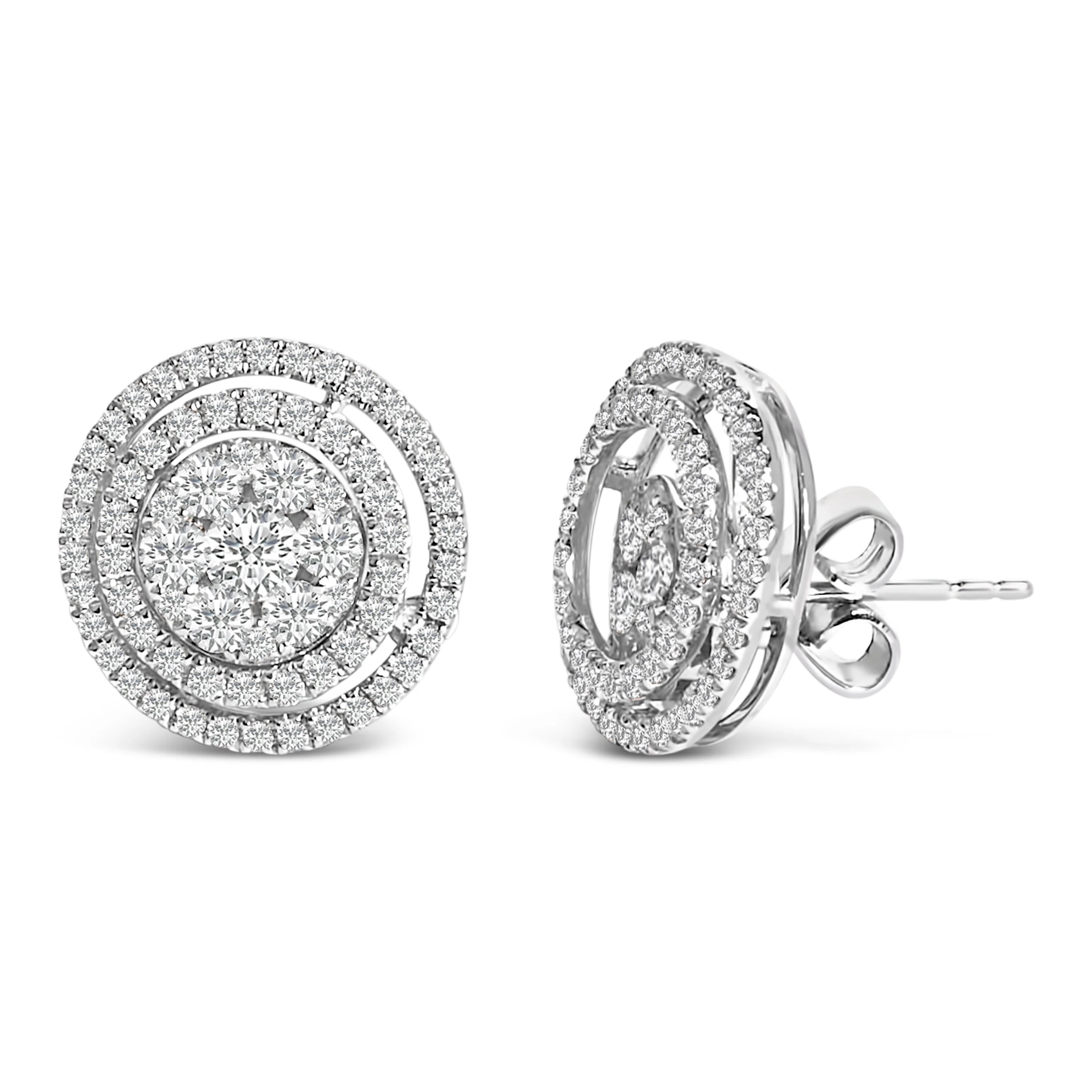 14K Gold 1 3/8 Cttw Diamond Cluster and Double Halo Stud Earring (G-H Color, SI1-SI2 Clarity) - Image 2