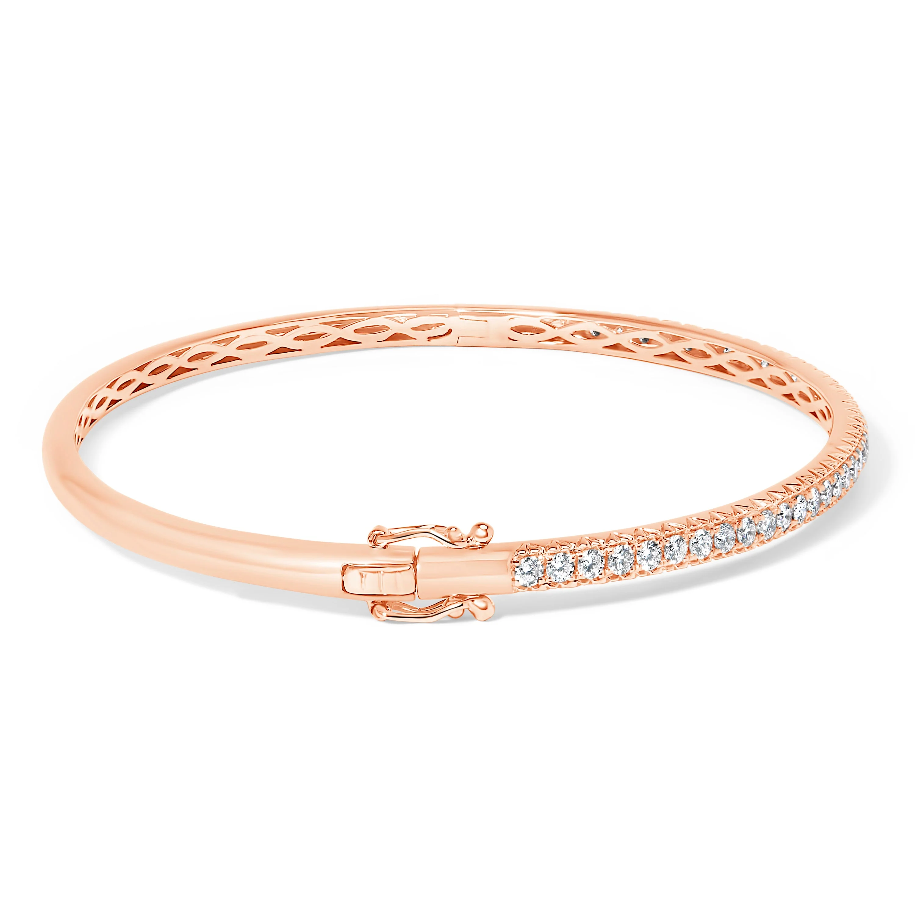 14K Rose Gold 1.00 Cttw Half Eternity Diamond Bangle Bracelet (G-H Color, SI2-I1 Clarity) - 7" Inches - Image 8