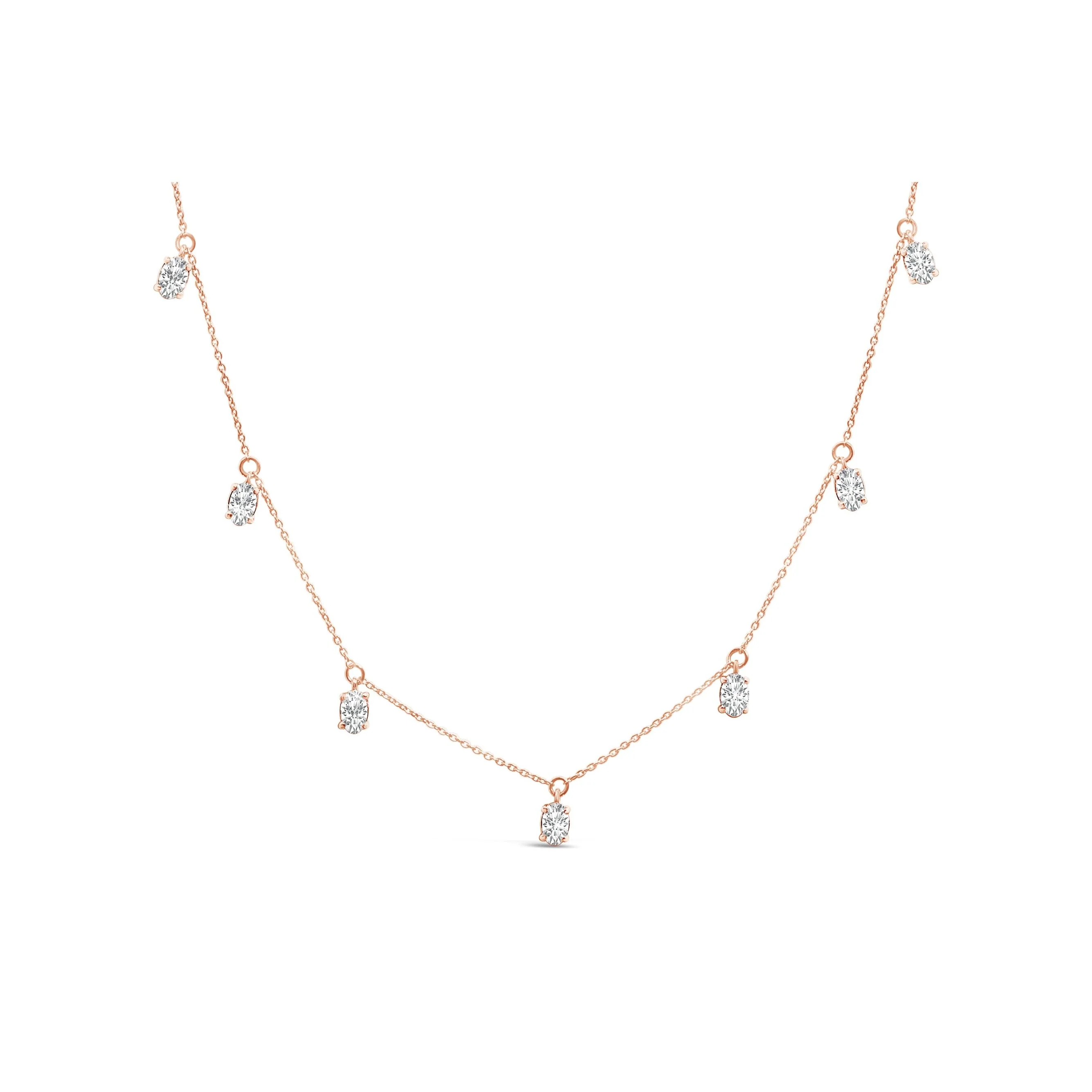 14K Rose Gold 1 3/8 Cttw Oval Lab Grown Diamond Dangle Station Necklace - 17" Inches