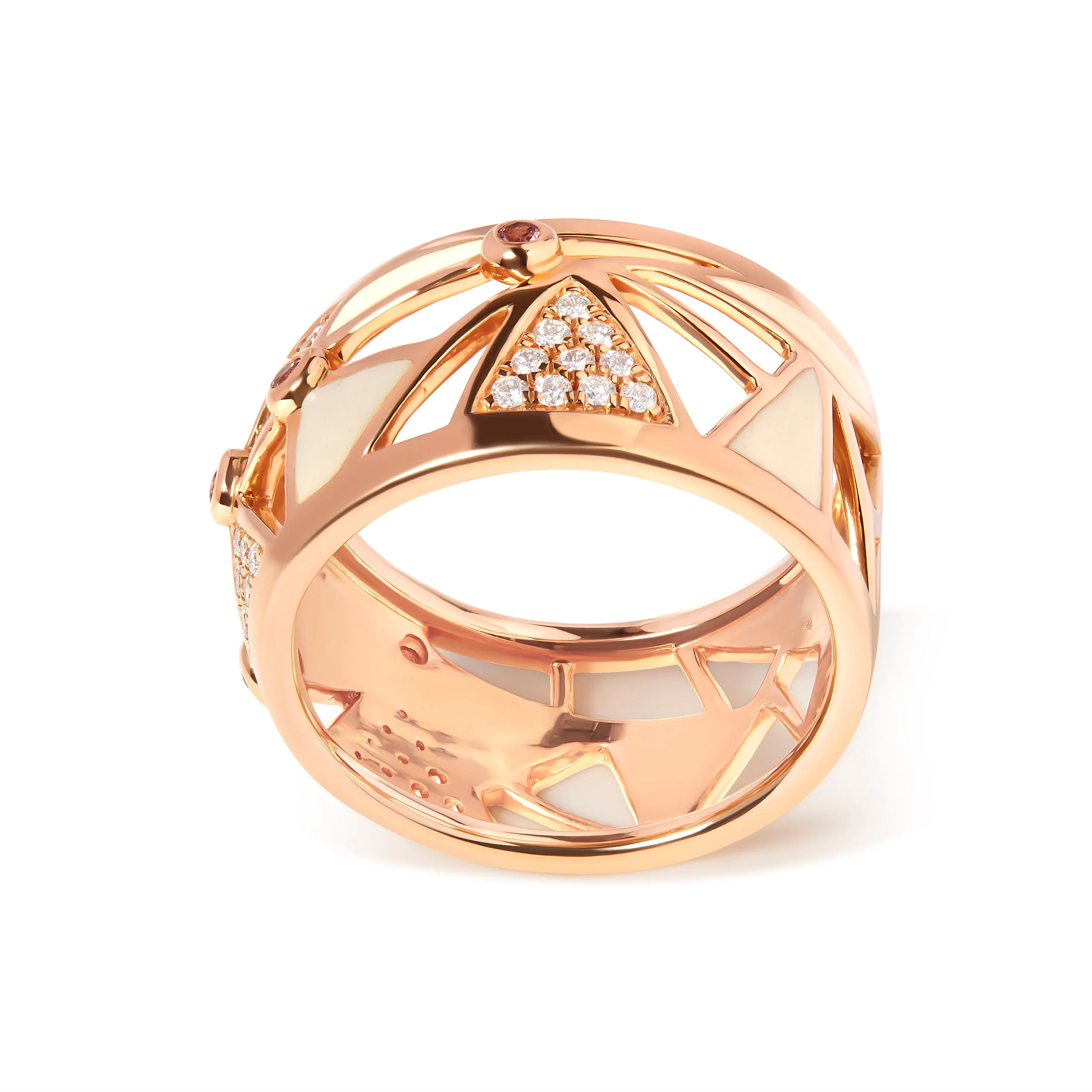 14K Rose Gold 1/3 Cttw Diamond and Pink Tourmaline Cigar Band Ring with White Enamel (G-H Color, SI1-SI2 Clarity) - Image 4