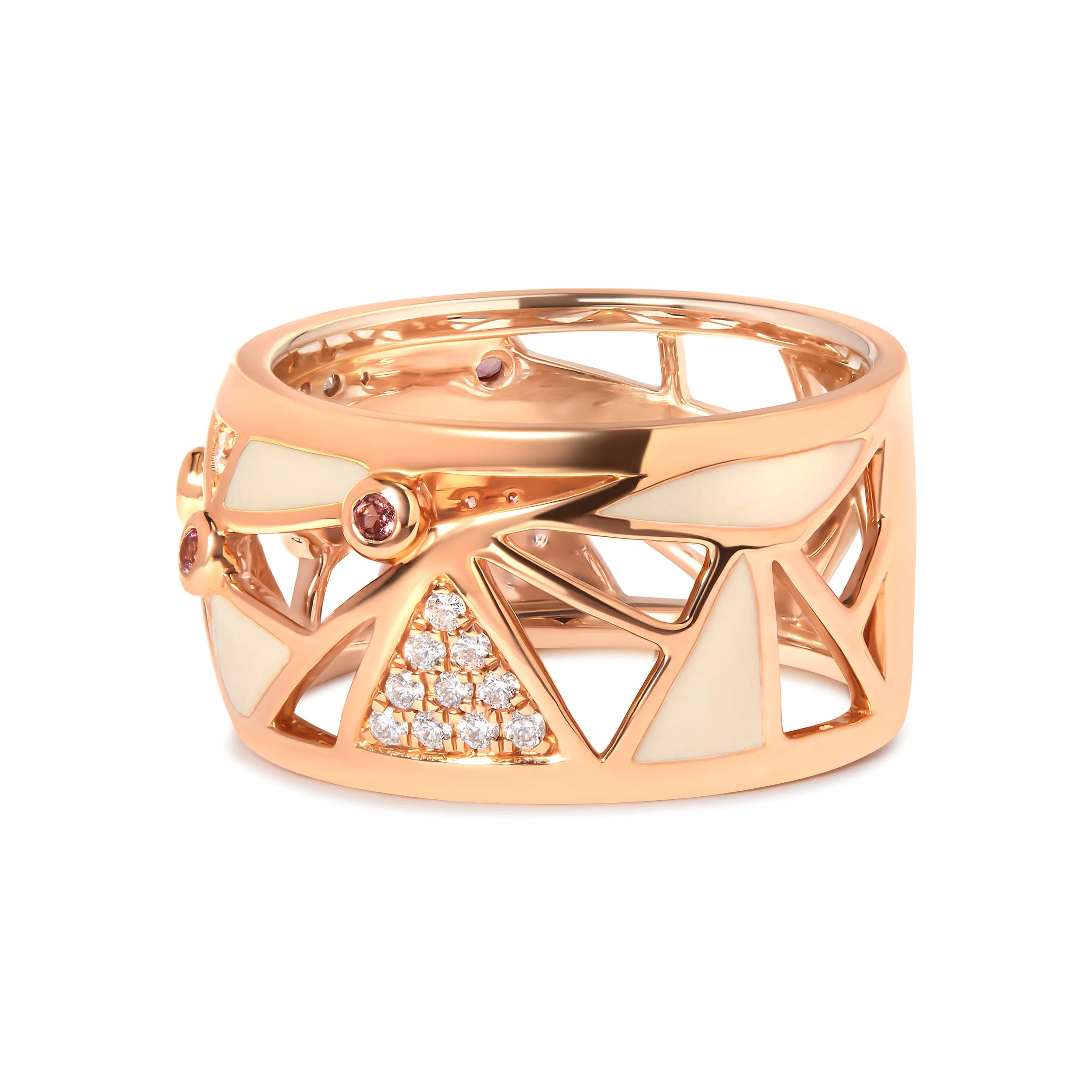 14K Rose Gold 1/3 Cttw Diamond and Pink Tourmaline Cigar Band Ring with White Enamel (G-H Color, SI1-SI2 Clarity) - Image 6