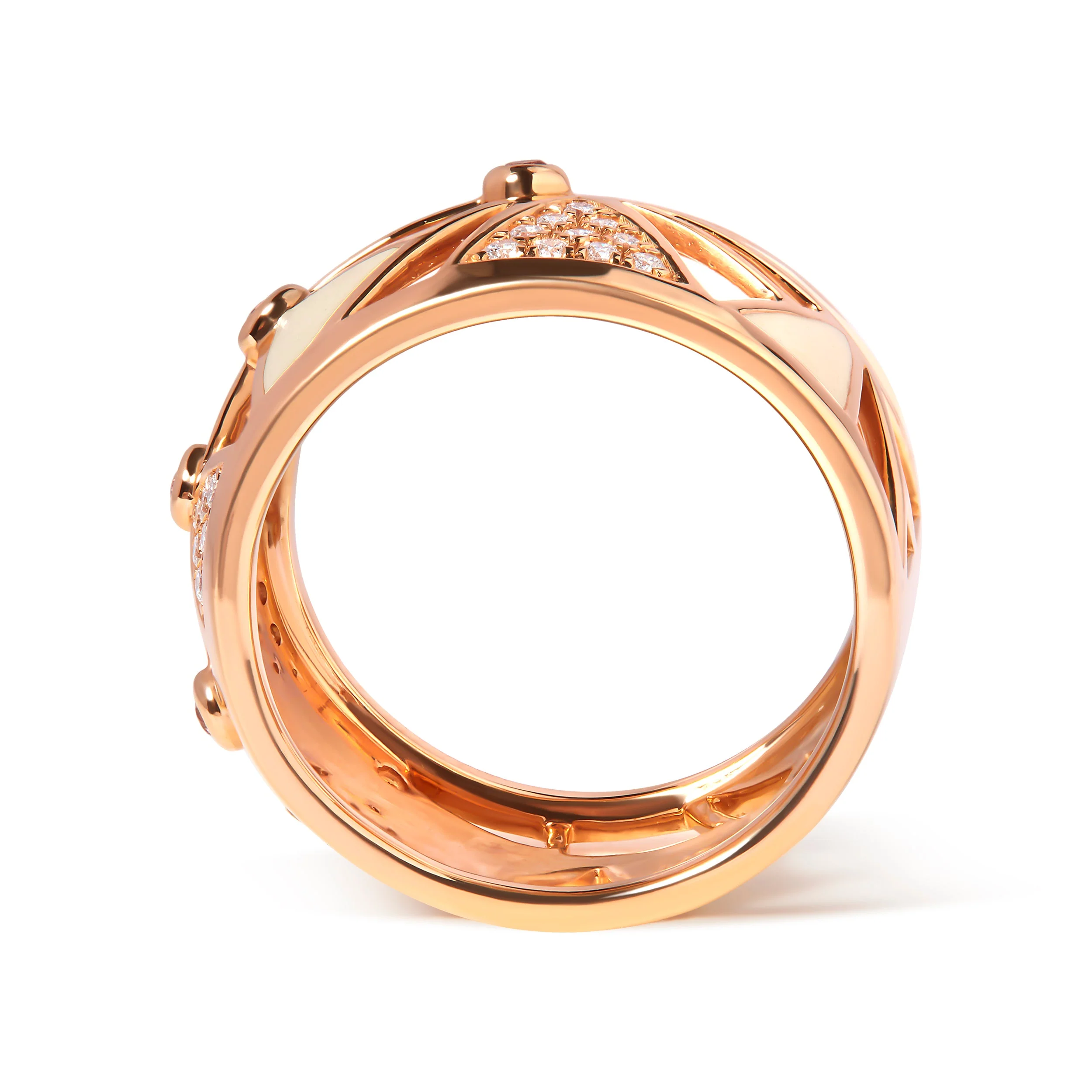 14K Rose Gold 1/3 Cttw Diamond and Pink Tourmaline Cigar Band Ring with White Enamel (G-H Color, SI1-SI2 Clarity) - Image 7