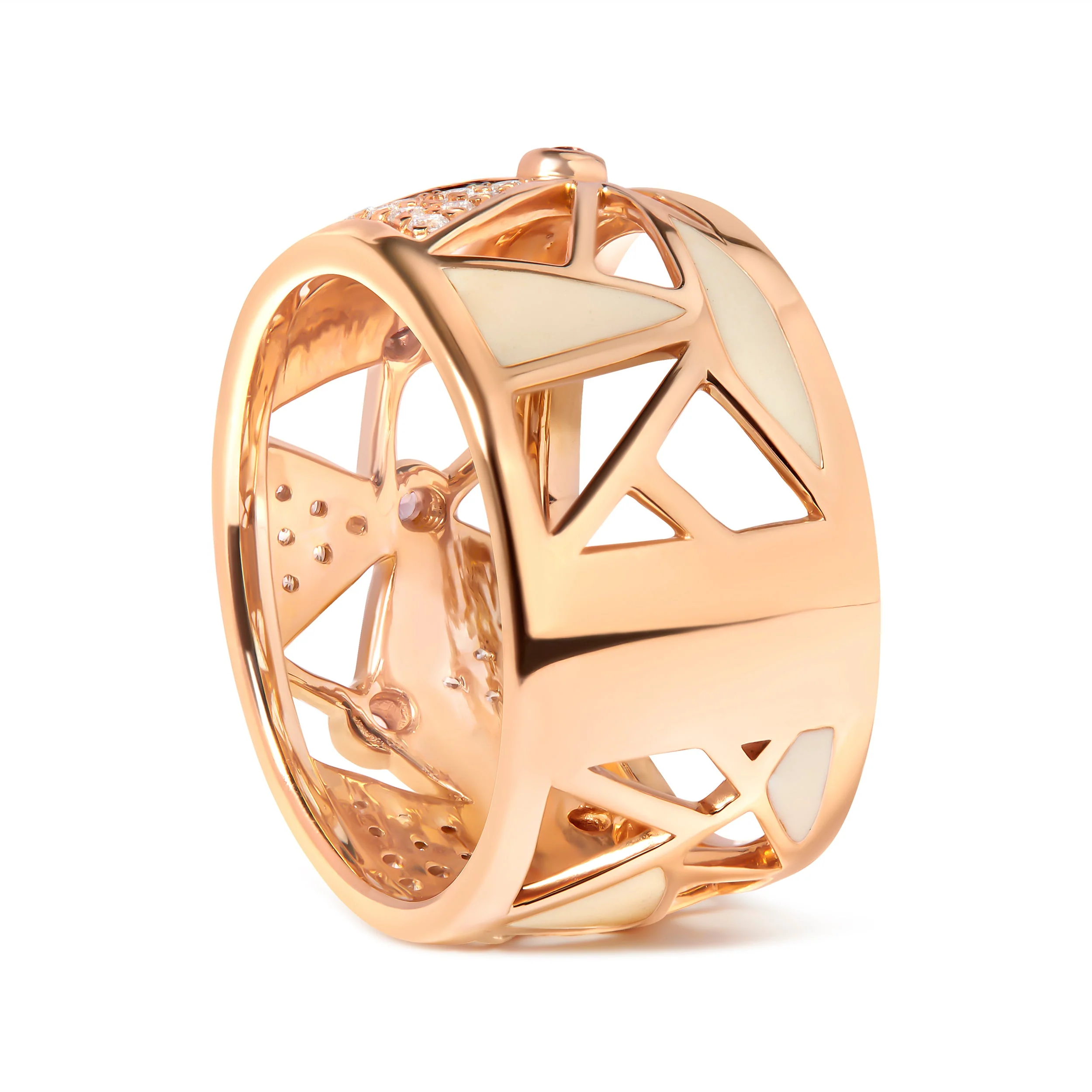 14K Rose Gold 1/3 Cttw Diamond and Pink Tourmaline Cigar Band Ring with White Enamel (G-H Color, SI1-SI2 Clarity) - Image 8