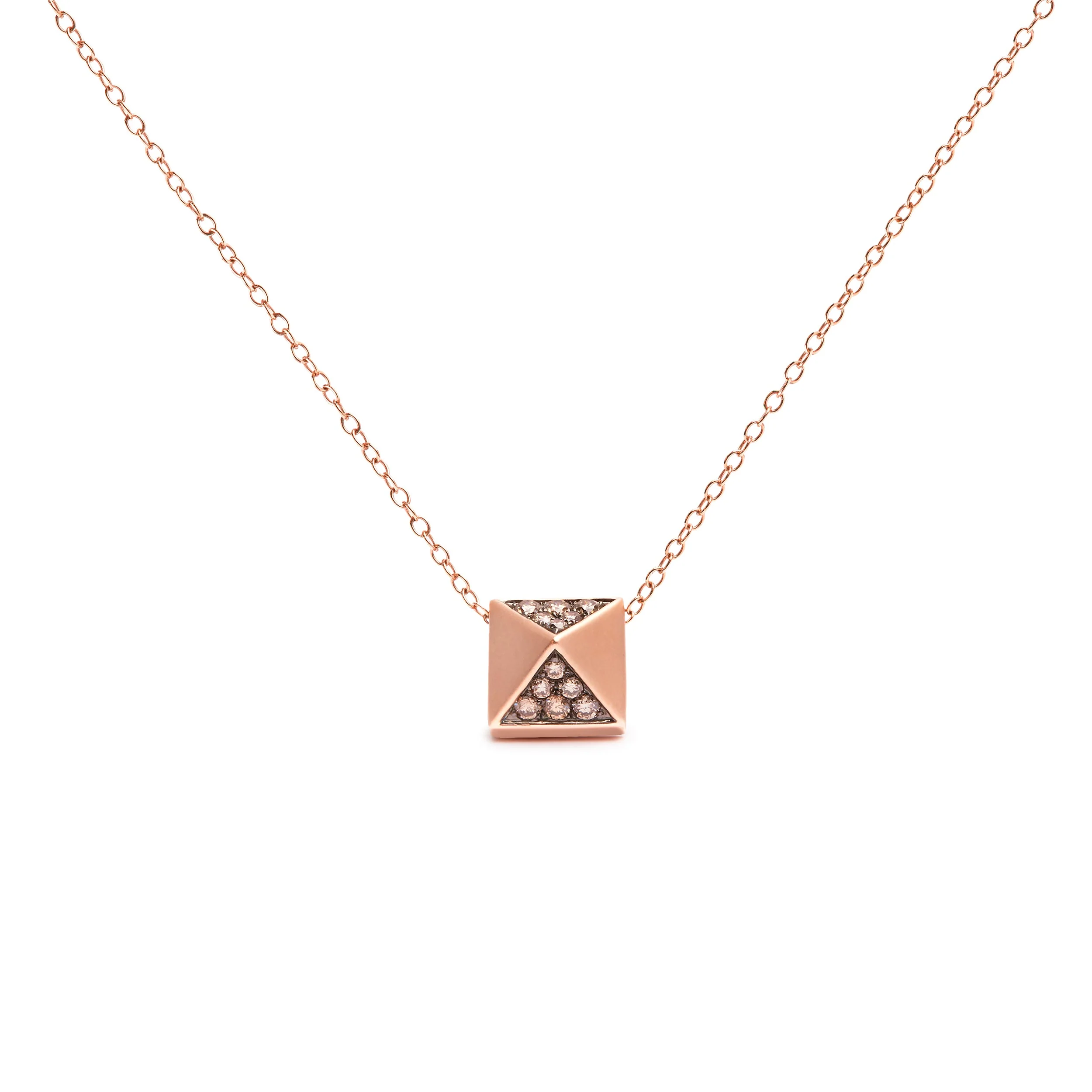 14K Rose Gold 1/4 Cttw Brown Diamond Matte Finished Pyramid Pendant Necklace (Brown Color, SI1-SI2 Clarity) - 18" Inches - Image 4