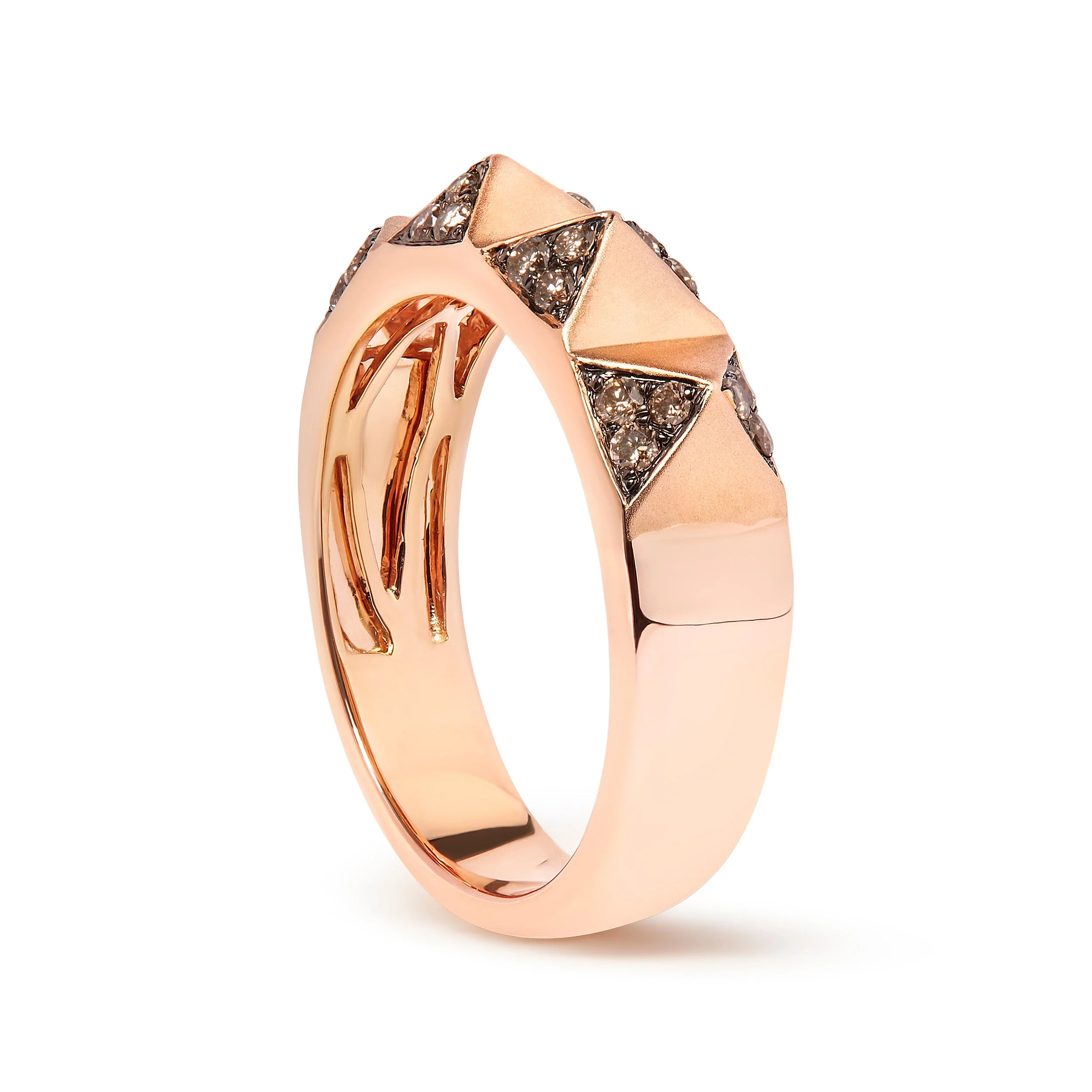 14K Rose Gold 1/4 Cttw Brown Diamond Pyramid Band Ring (Brown Color, SI1-SI2 Clarity)- Size 7 - Image 3