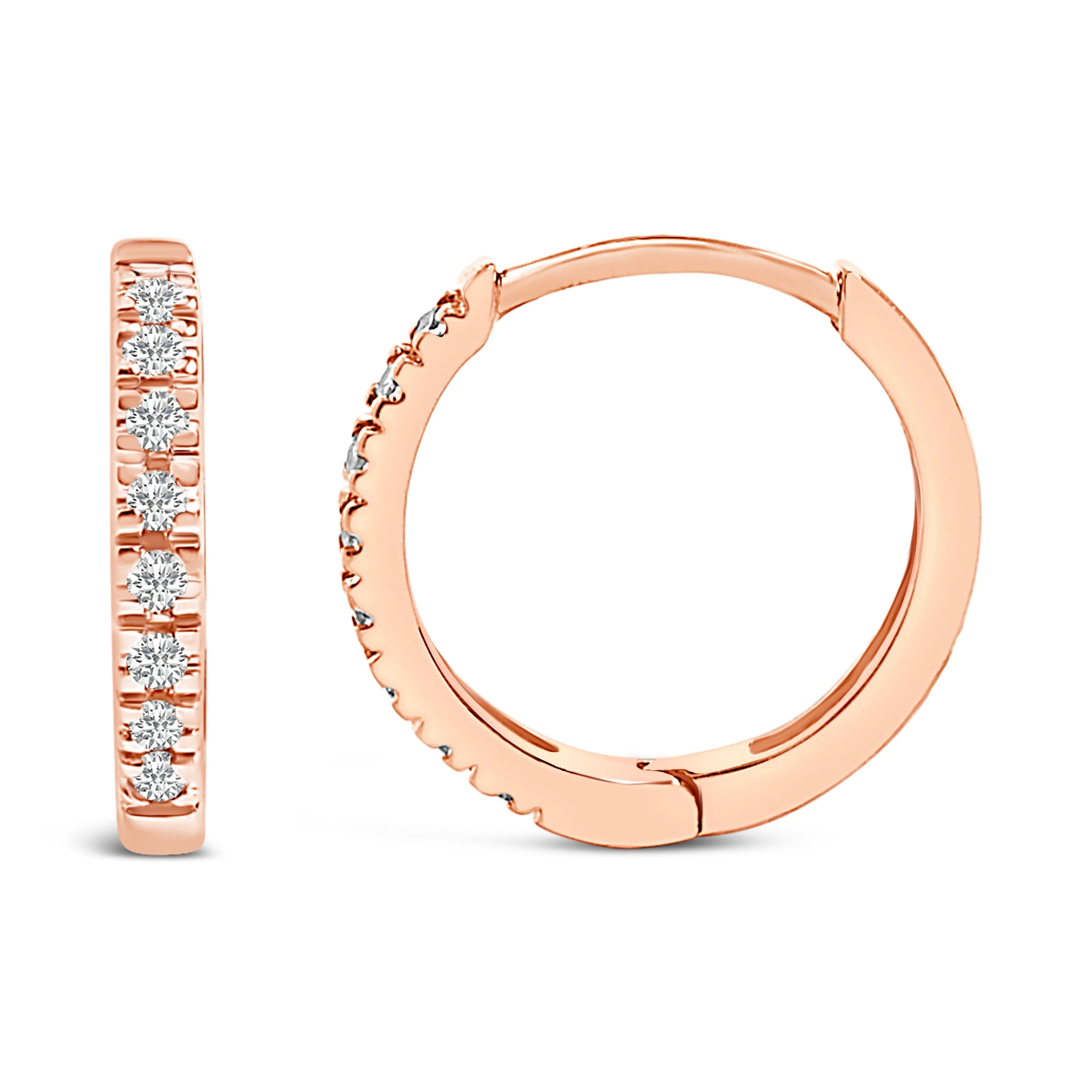 14K Rose Gold 1/5 CTW Diamond Huggie Hoop Earrings - Image 3