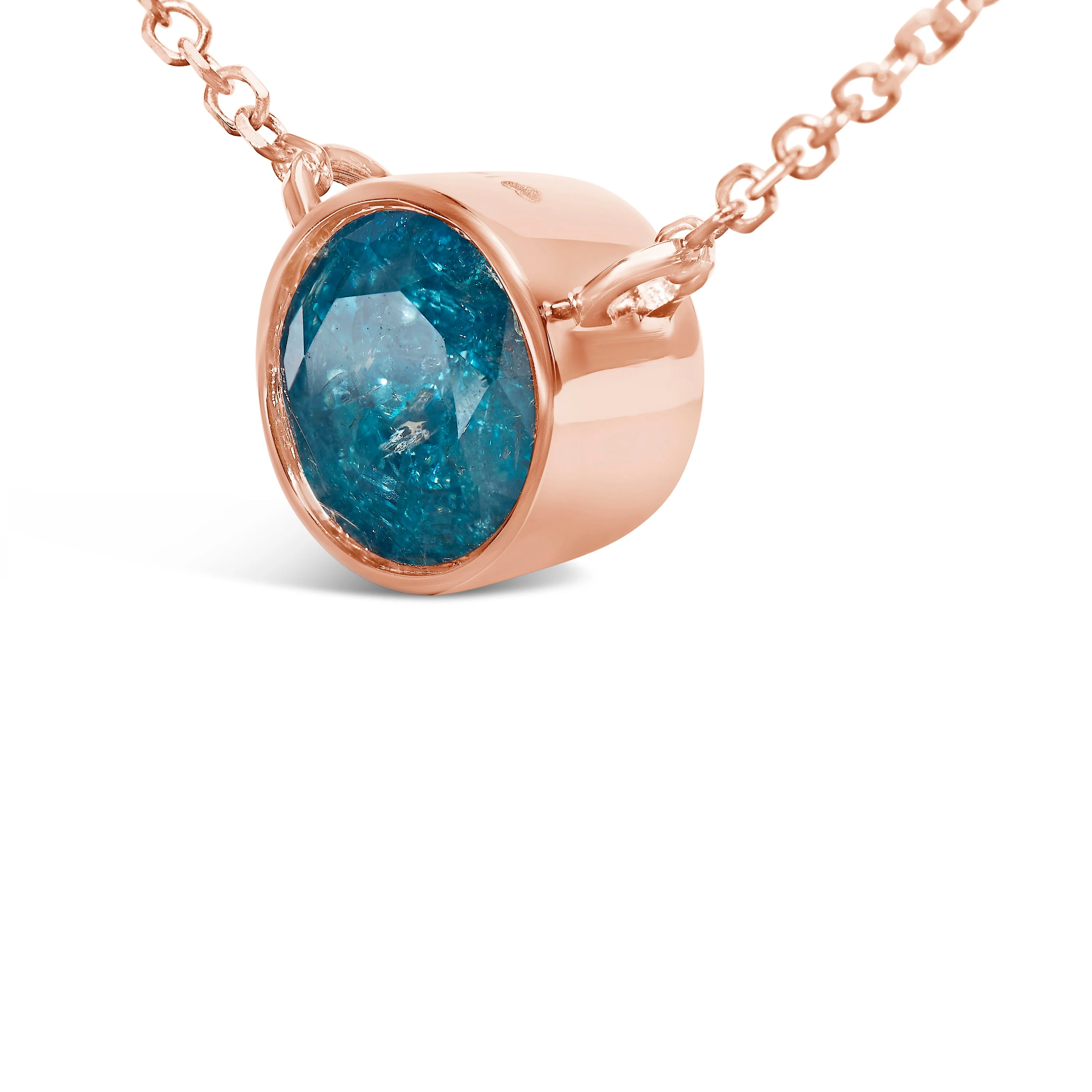 14K Rose Gold 2.0 Cttw Bezel Set Blue Diamond Solitaire Pendant Necklace  - 18" Inches - Image 3