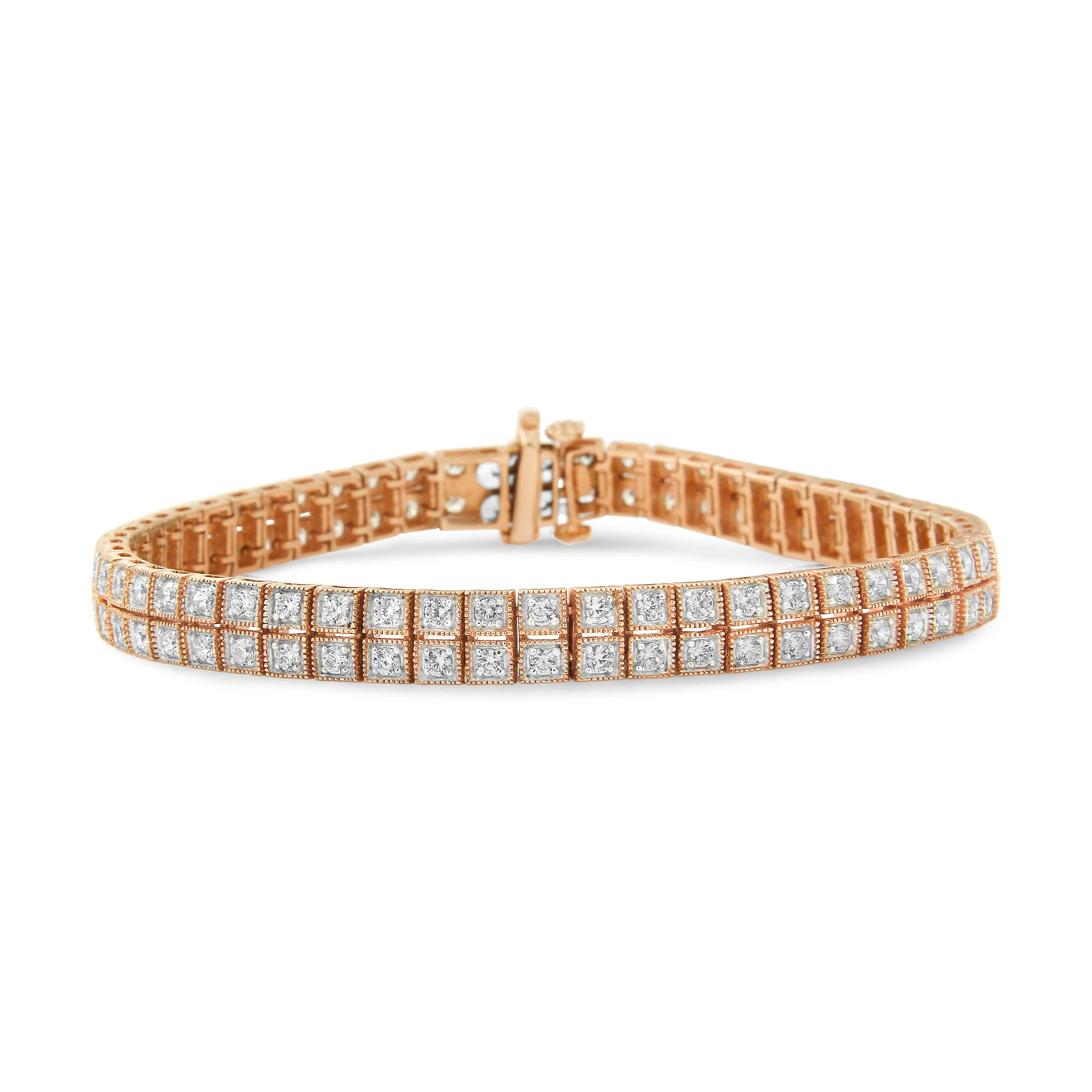 14K Rose Gold 3.0 Cttw Lab Grown Diamond Two Row Milgrain 7" Inch Tennis Bracelet (G-H Color, VS2-SI1 Clarity) - Image 10