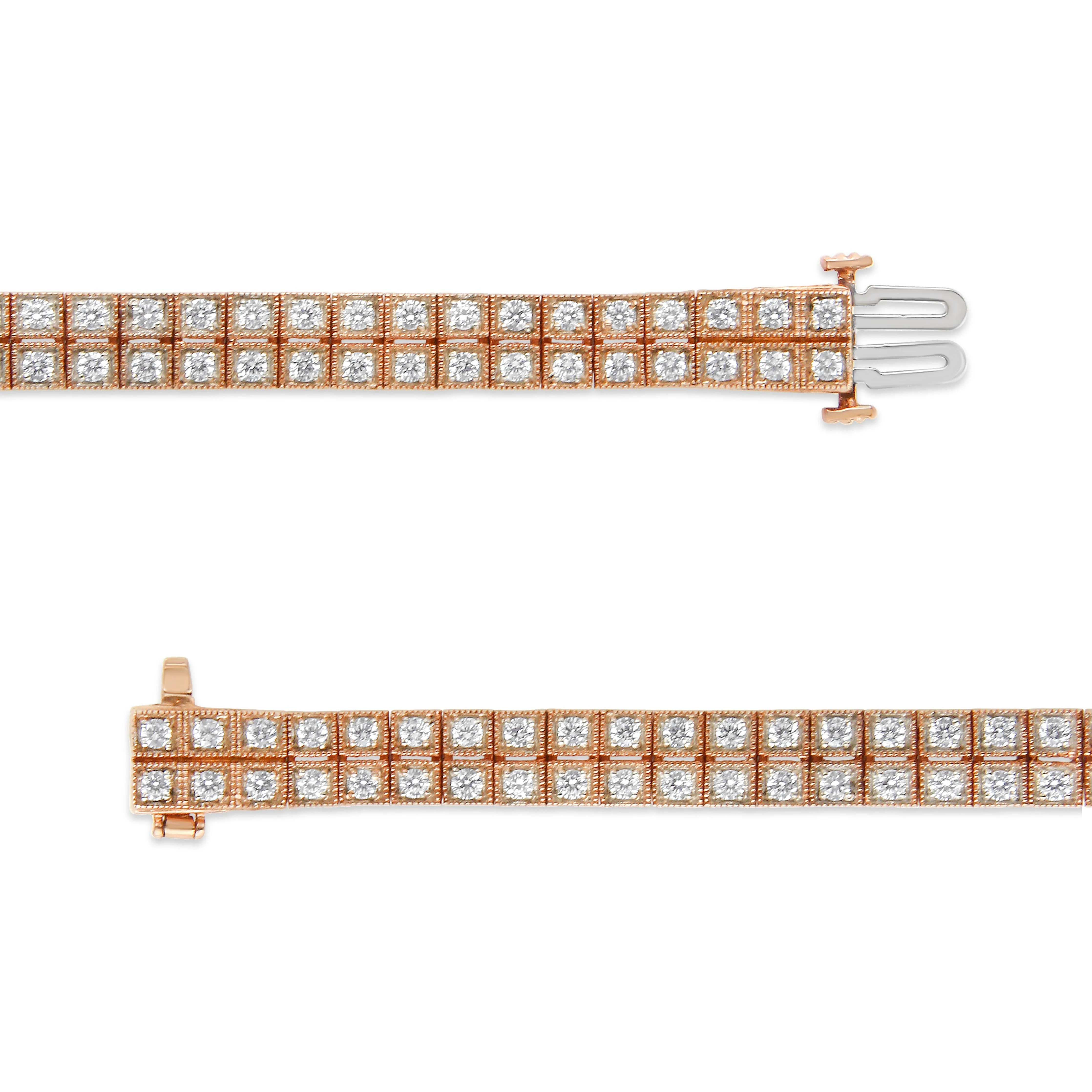 14K Rose Gold 3.0 Cttw Lab Grown Diamond Two Row Milgrain 7" Inch Tennis Bracelet (G-H Color, VS2-SI1 Clarity) - Image 11