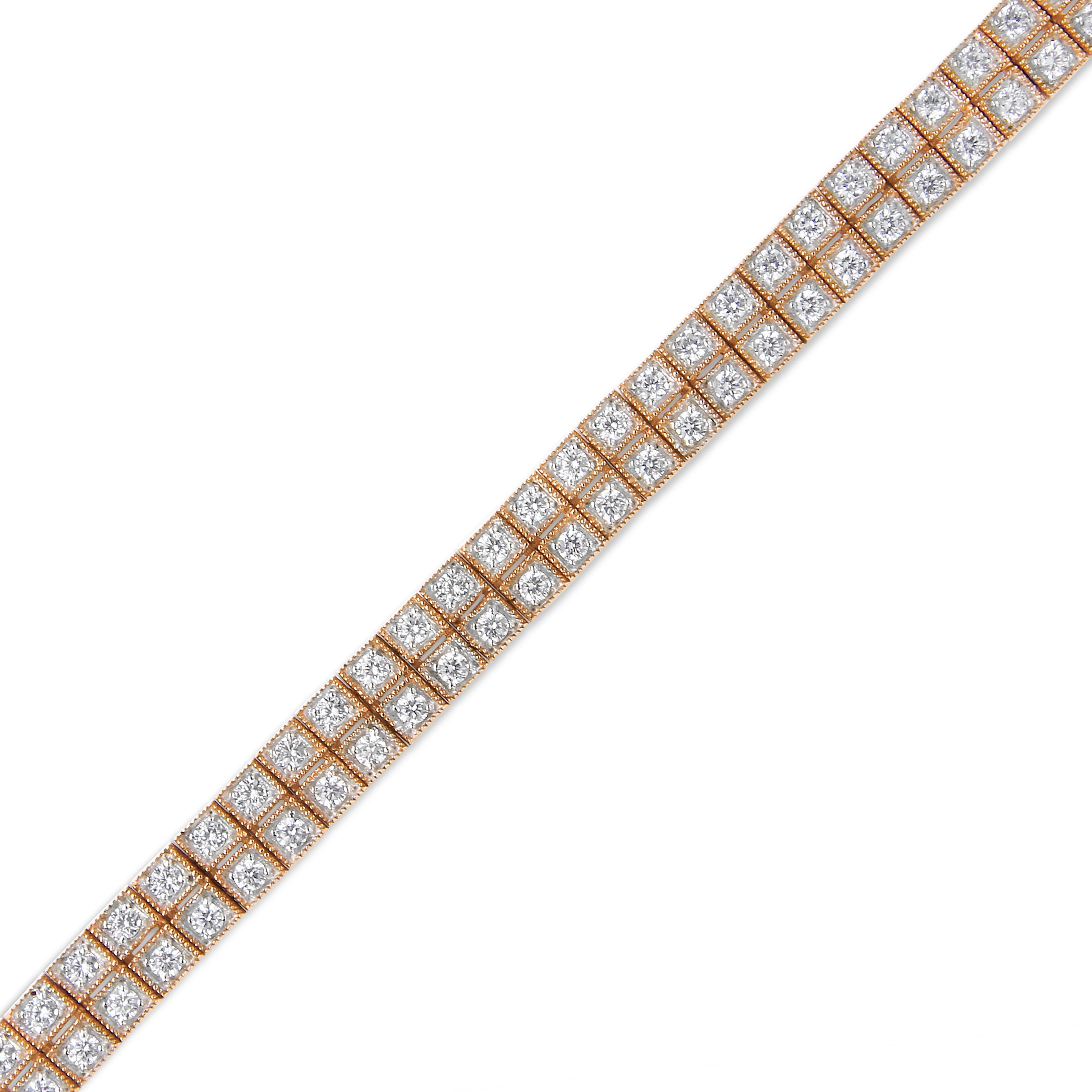 14K Rose Gold 3.0 Cttw Lab Grown Diamond Two Row Milgrain 7" Inch Tennis Bracelet (G-H Color, VS2-SI1 Clarity) - Image 7