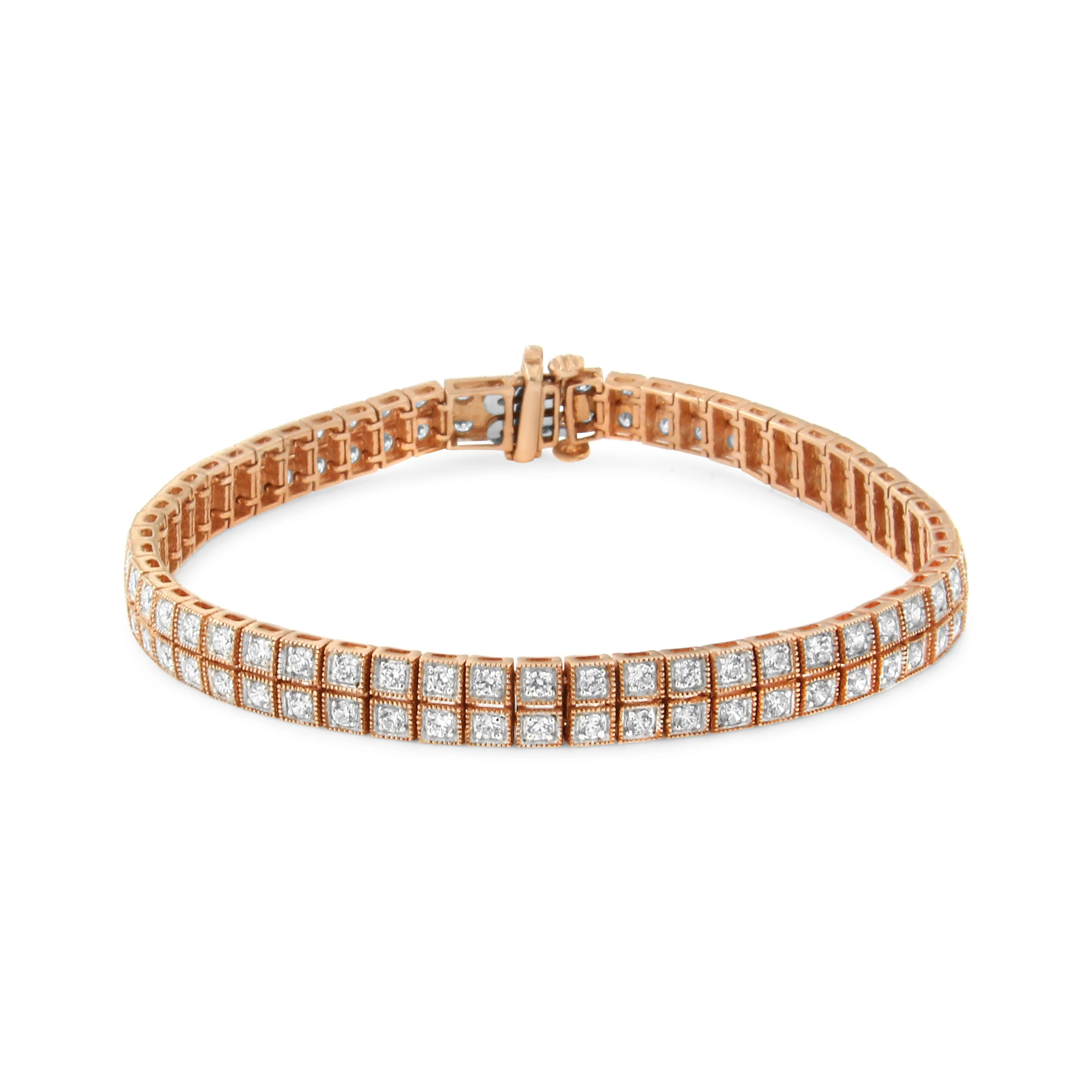 14K Rose Gold 3.0 Cttw Lab Grown Diamond Two Row Milgrain 7" Inch Tennis Bracelet (G-H Color, VS2-SI1 Clarity) - Image 8