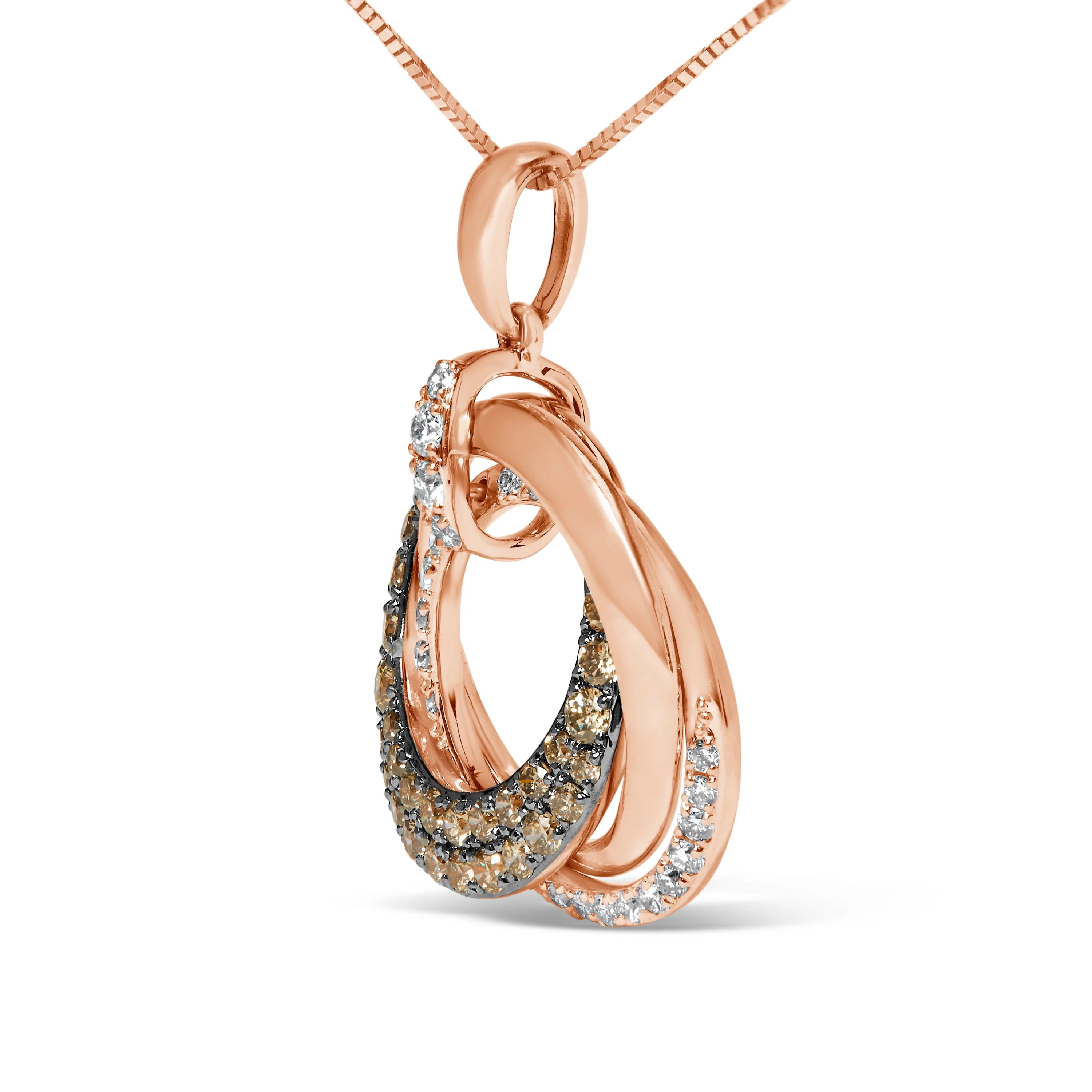 14K Rose Gold 3/4 Cttw Brown and White Diamond Interlocking Circle Hoop 18" Inch Pendant Necklace (G-H Color, SI2-I1 Clarity) - Image 3