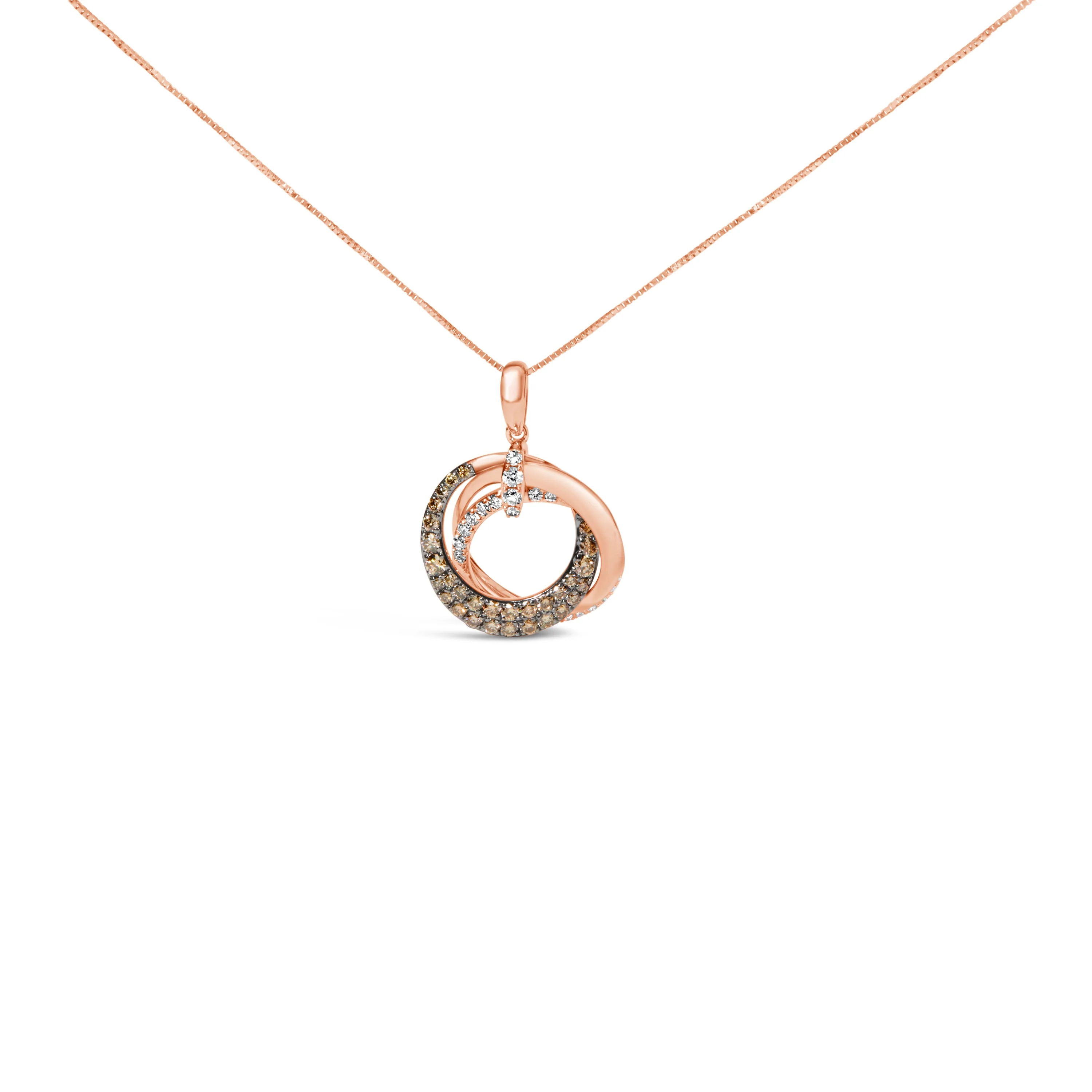 14K Rose Gold 3/4 Cttw Brown and White Diamond Interlocking Circle Hoop 18" Inch Pendant Necklace (G-H Color, SI2-I1 Clarity) - Image 4