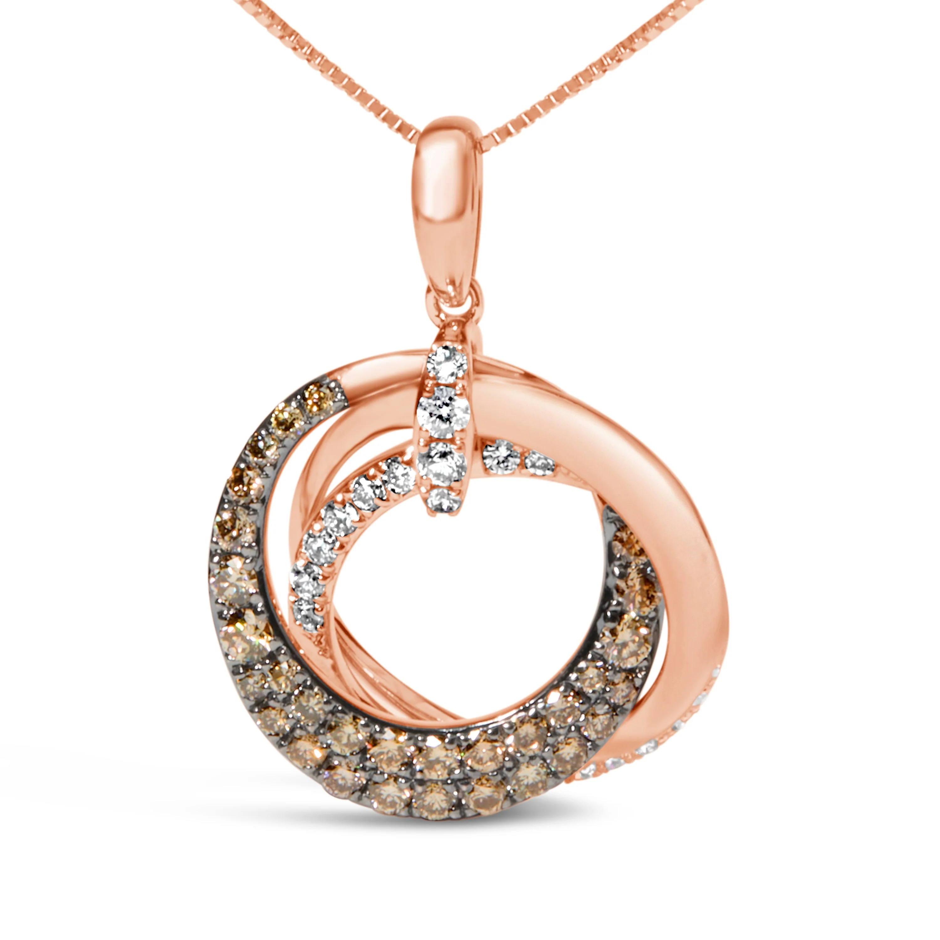 14K Rose Gold 3/4 Cttw Brown and White Diamond Interlocking Circle Hoop 18" Inch Pendant Necklace (G-H Color, SI2-I1 Clarity) - Image 5