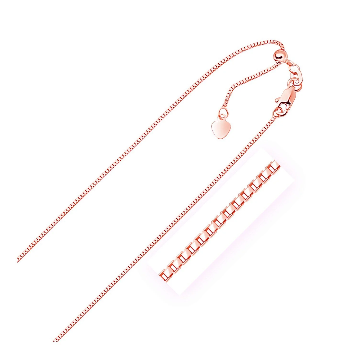 14k Rose Gold Adjustable Box Chain 0.85mm - Image 4
