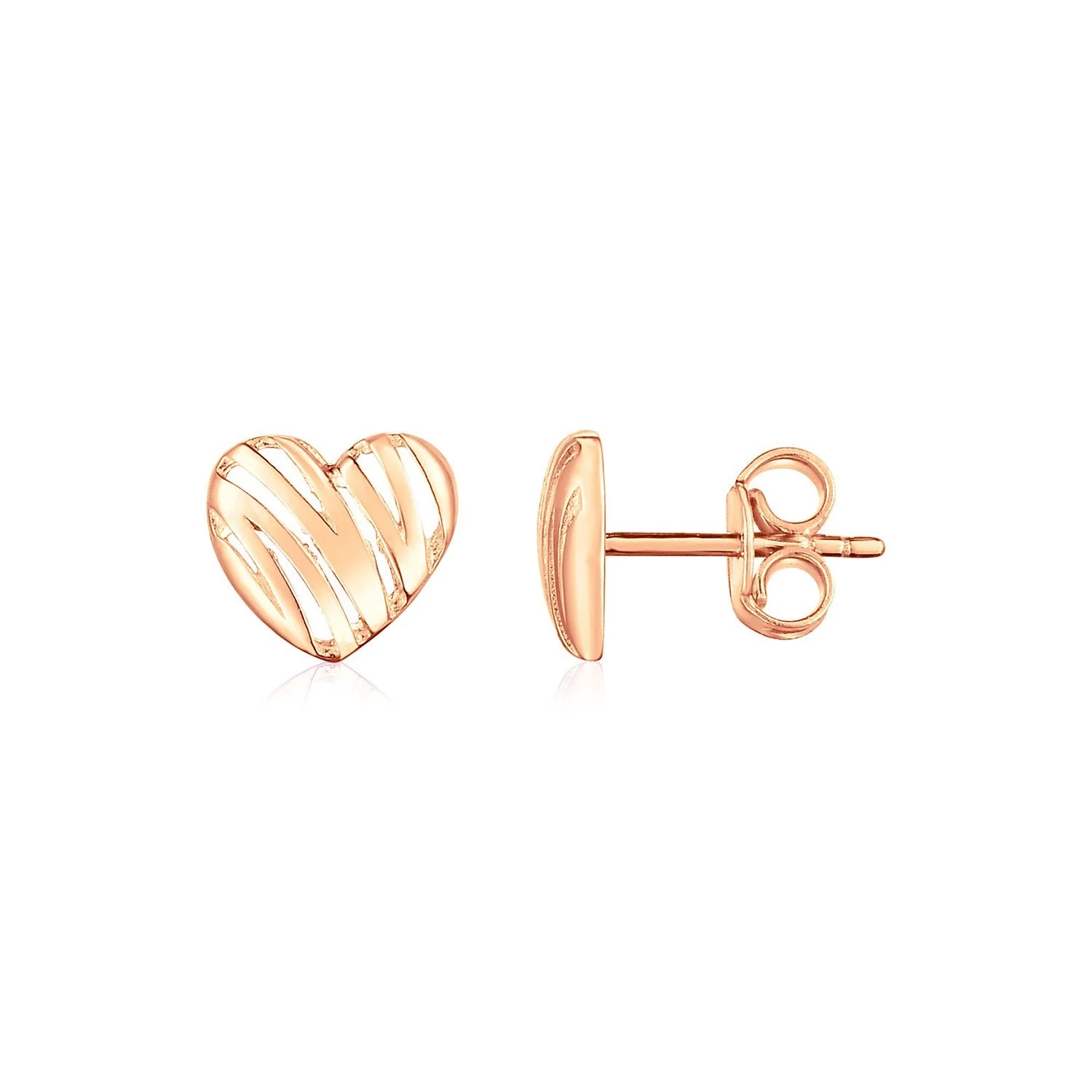14K Rose Gold High Polish Scribble Heart Stud Earrings - Image 2