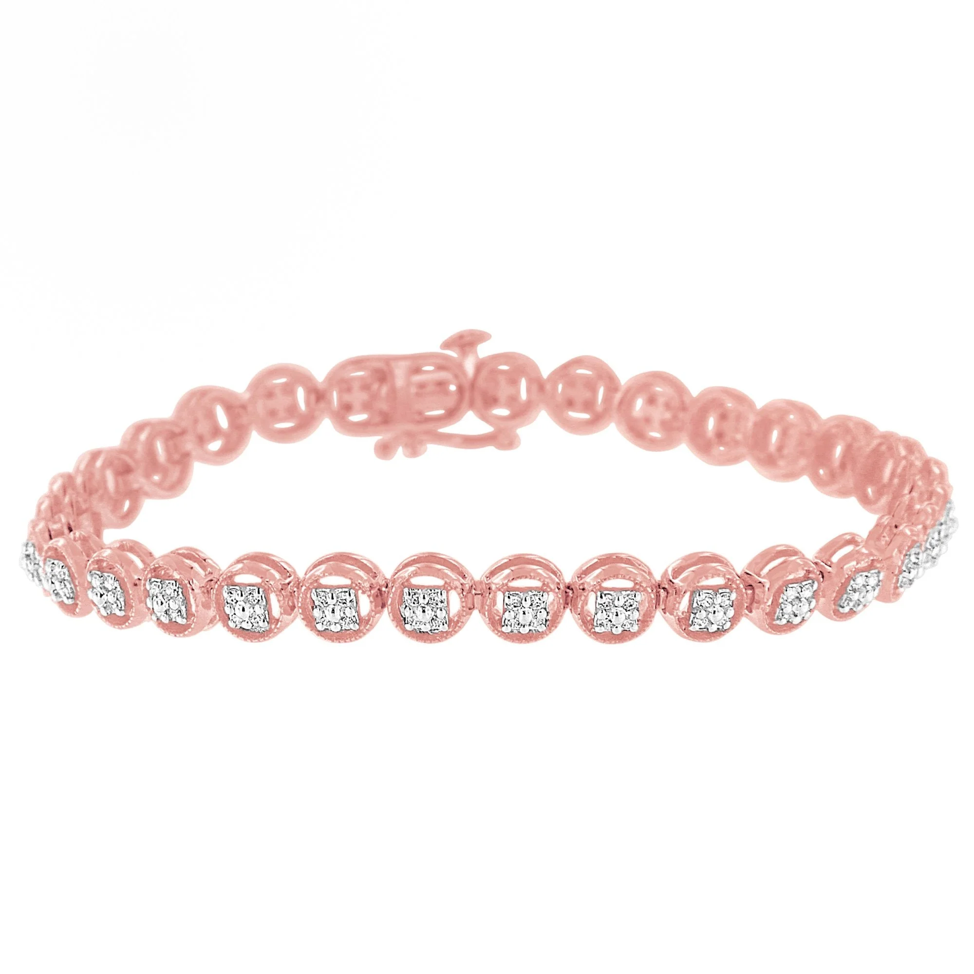 14K Rose Gold Over .925 Sterling Silver 1/4 Cttw Diamond 7" Open Circle Wheel Link Tennis Bracelet (I-J Color, I2-I3 Clarity) - Image 11