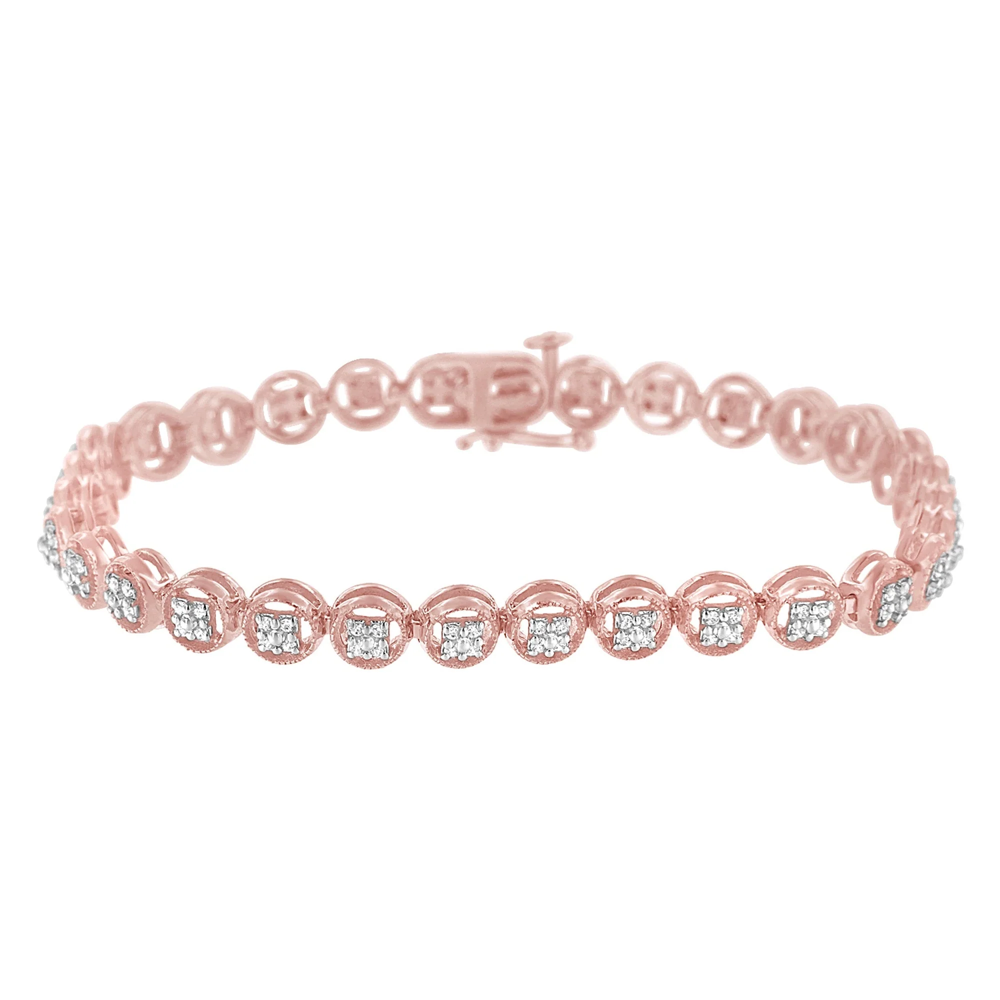 14K Rose Gold Over .925 Sterling Silver 1/4 Cttw Diamond 7" Open Circle Wheel Link Tennis Bracelet (I-J Color, I2-I3 Clarity) - Image 12