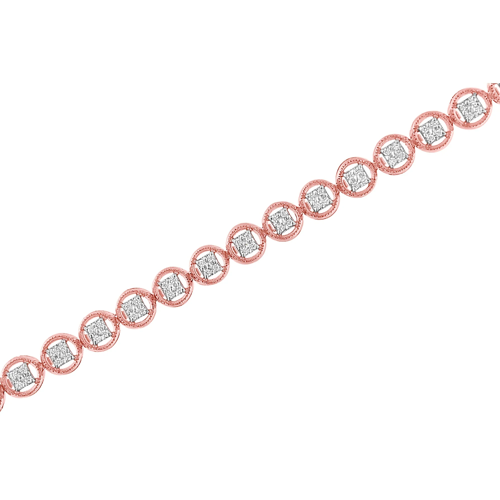 14K Rose Gold Over .925 Sterling Silver 1/4 Cttw Diamond 7" Open Circle Wheel Link Tennis Bracelet (I-J Color, I2-I3 Clarity) - Image 13