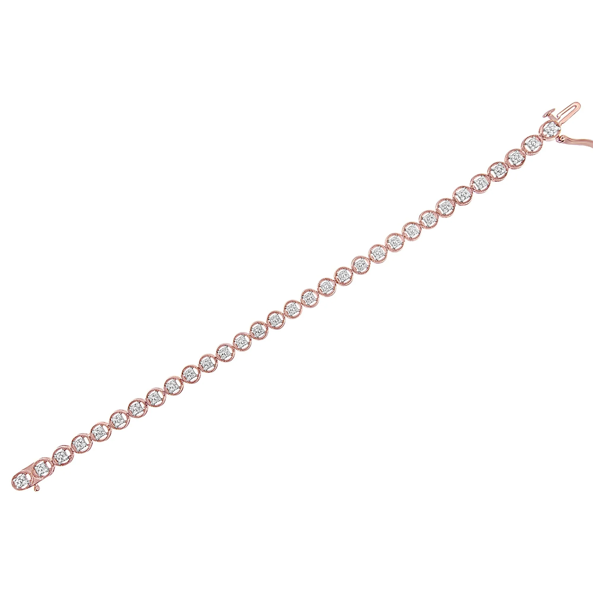 14K Rose Gold Over .925 Sterling Silver 1/4 Cttw Diamond 7" Open Circle Wheel Link Tennis Bracelet (I-J Color, I2-I3 Clarity) - Image 14