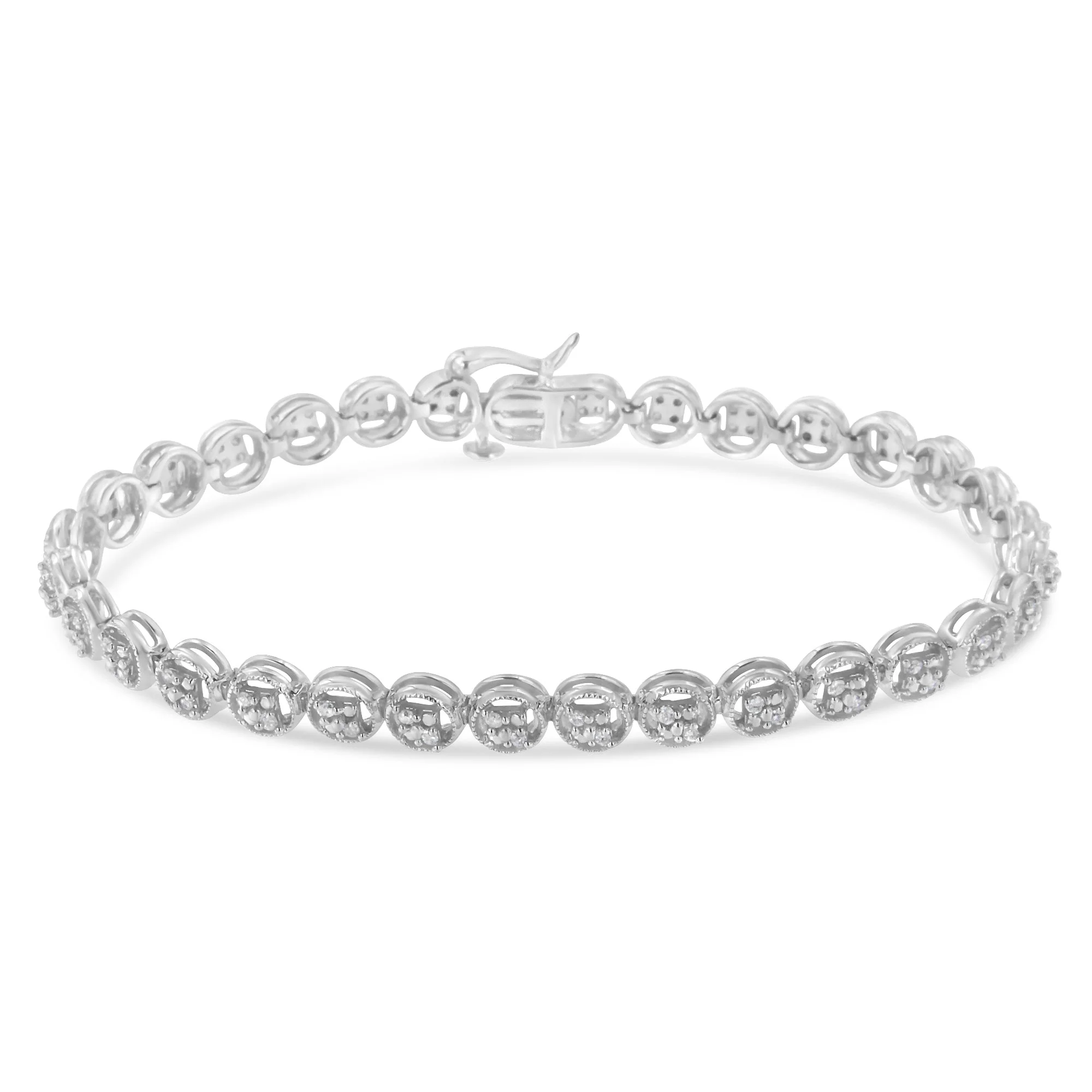 14K Rose Gold Over .925 Sterling Silver 1/4 Cttw Diamond 7" Open Circle Wheel Link Tennis Bracelet (I-J Color, I2-I3 Clarity) - Image 2