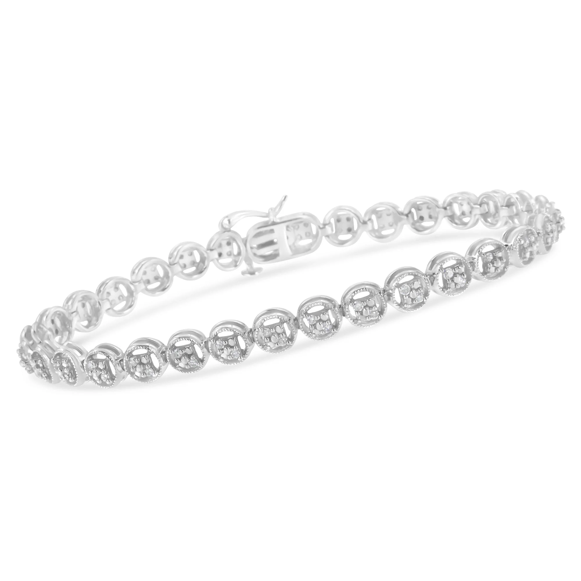14K Rose Gold Over .925 Sterling Silver 1/4 Cttw Diamond 7" Open Circle Wheel Link Tennis Bracelet (I-J Color, I2-I3 Clarity) - Image 3