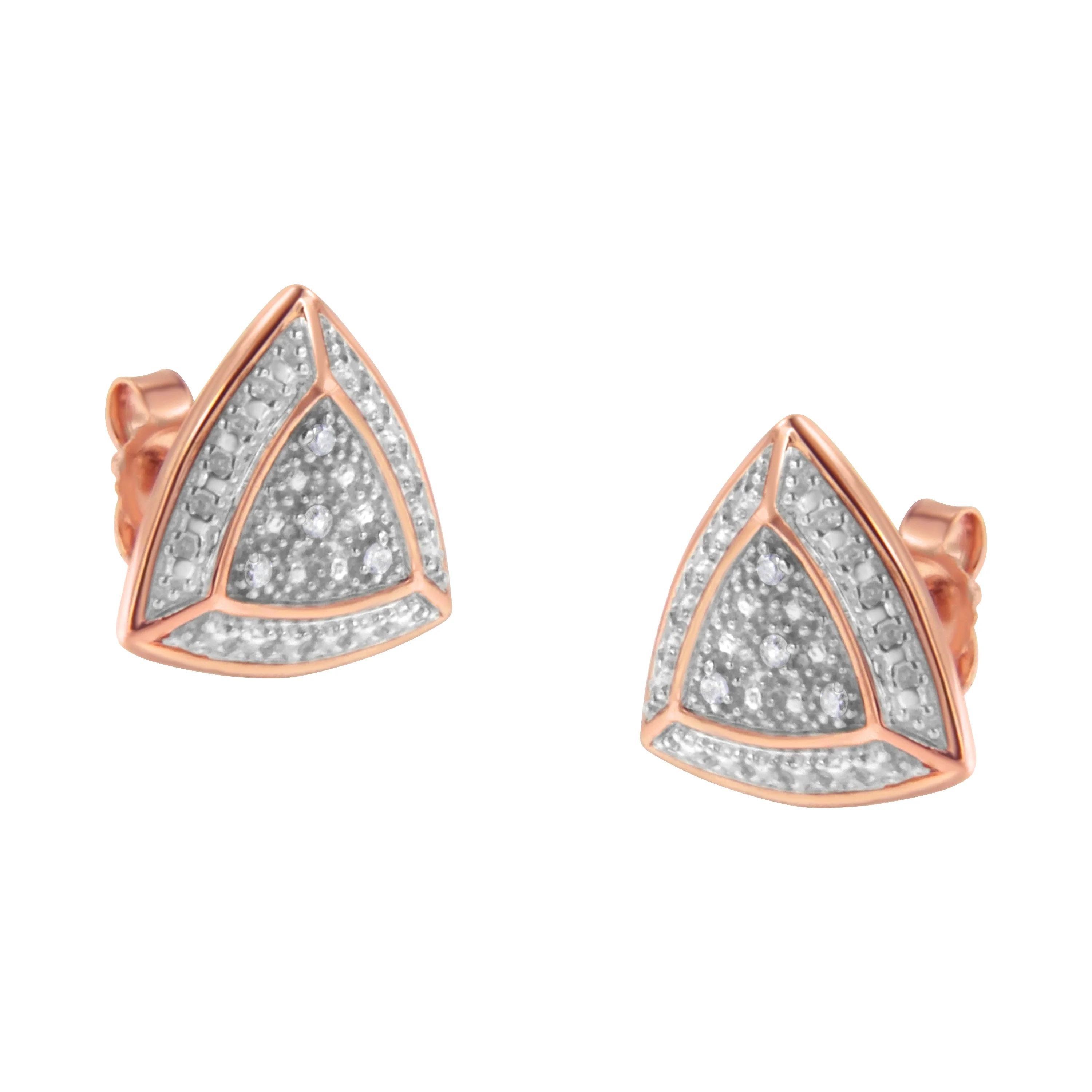 14K Rose Gold over .925 Sterling Silver Diamond-Accented Trillion Shaped 4-Stone Halo-Style Stud Earrings (H-I Color, I2-I3 Clarity) - Image 5