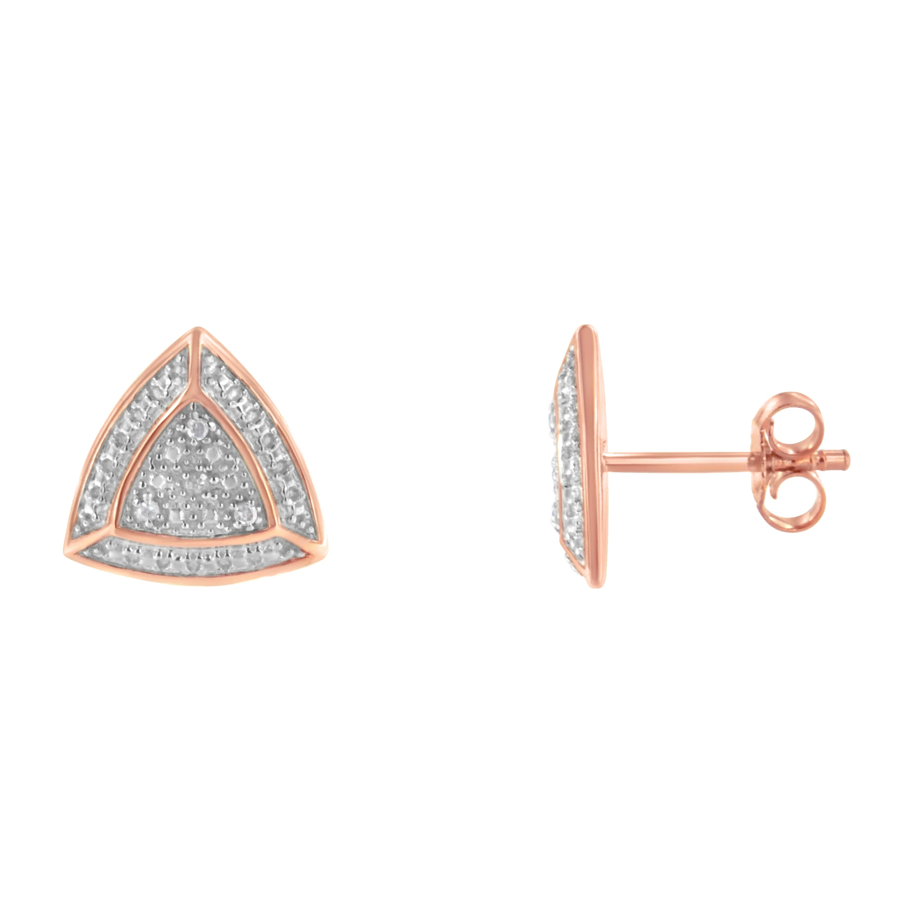 14K Rose Gold over .925 Sterling Silver Diamond-Accented Trillion Shaped 4-Stone Halo-Style Stud Earrings (H-I Color, I2-I3 Clarity) - Image 7
