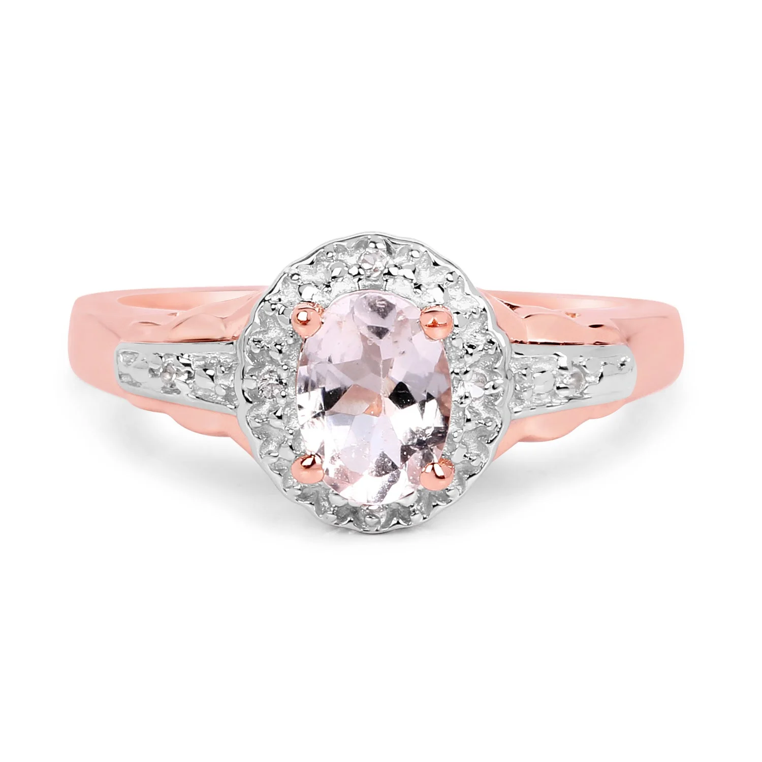 14K Rose Gold Plated 0.73 Carat Genuine Morganite & White Topaz .925 Sterling Silver Ring - Image 3