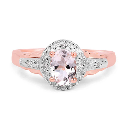 14K Rose Gold Plated 0.73 Carat Genuine Morganite & White Topaz .925 Sterling Silver Ring - Image 6