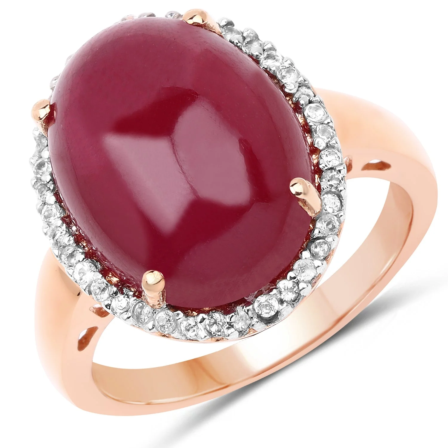 14K Rose Gold Plated 16.69 Carat Genuine Glass Filled Ruby and White Topaz .925 Sterling Silver Ring - Image 2