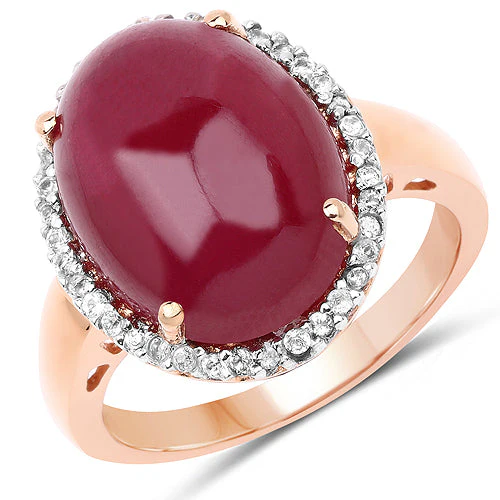 14K Rose Gold Plated 16.69 Carat Genuine Glass Filled Ruby and White Topaz .925 Sterling Silver Ring - Image 5