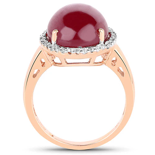14K Rose Gold Plated 16.69 Carat Genuine Glass Filled Ruby and White Topaz .925 Sterling Silver Ring - Image 6