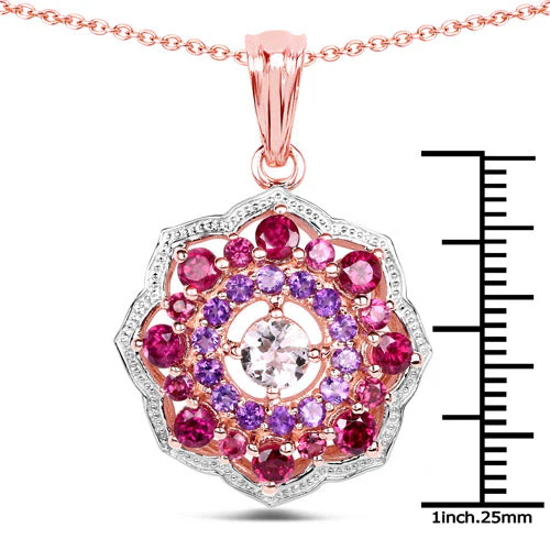 14K Rose Gold Plated 2.30 Carat Genuine Morganite, Rhodolite and Amethyst .925 Sterling Silver Pendant - Image 6