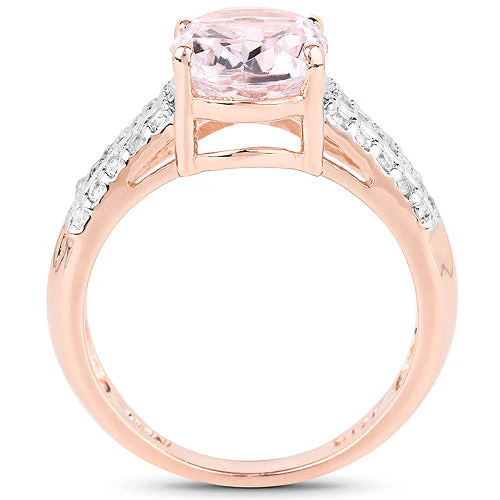 14K Rose Gold Plated 3.27 Carat Genuine Kunzite Oval and White Zircon .925 Sterling Silver Ring Ring - Image 6