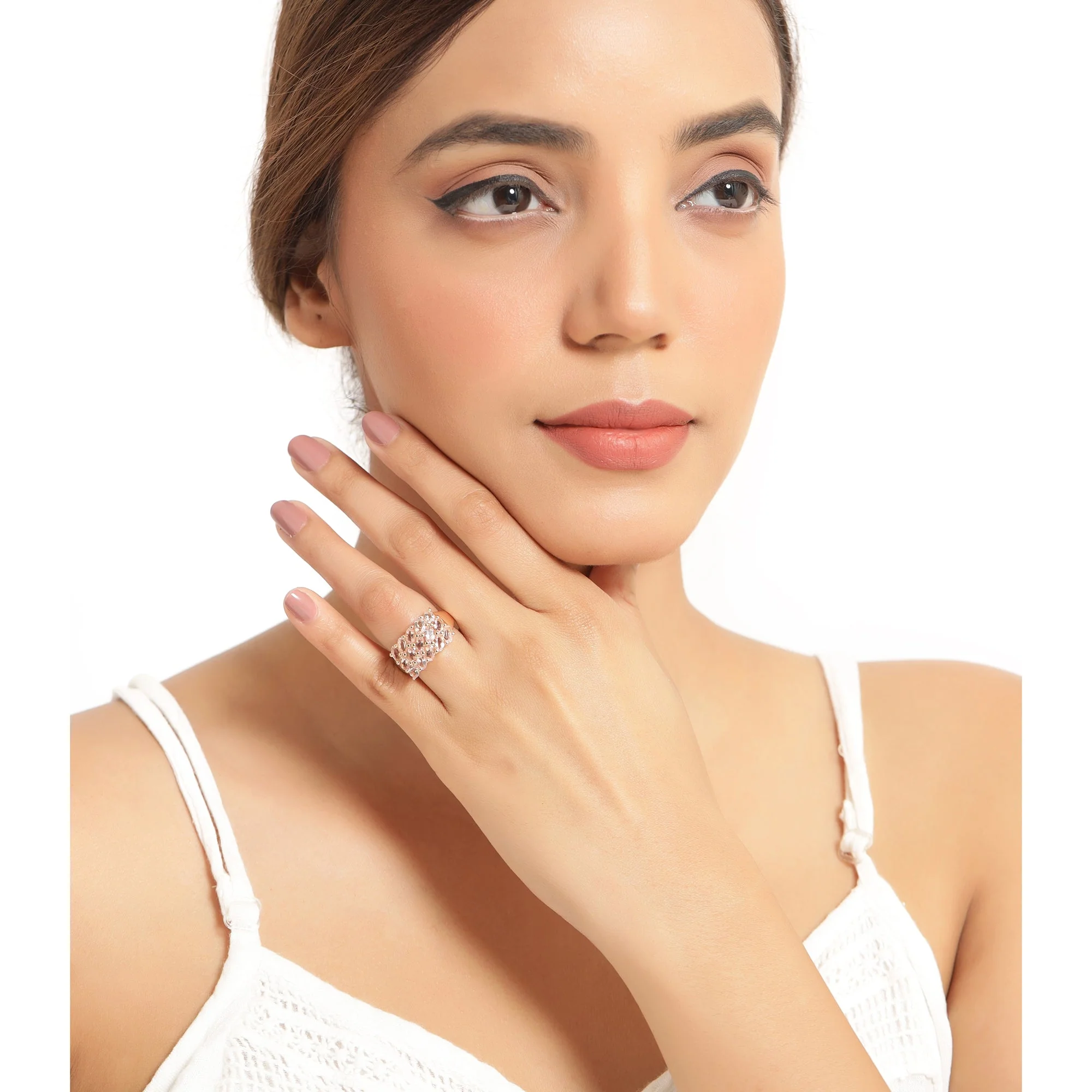 14K Rose Gold Plated 3.30 Carat Genuine Morganite .925 Sterling Silver Ring - Image 4